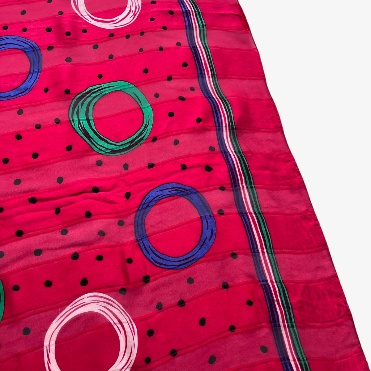 Geometric polka dot print on red vintage 80s Givenchy silk scarf.