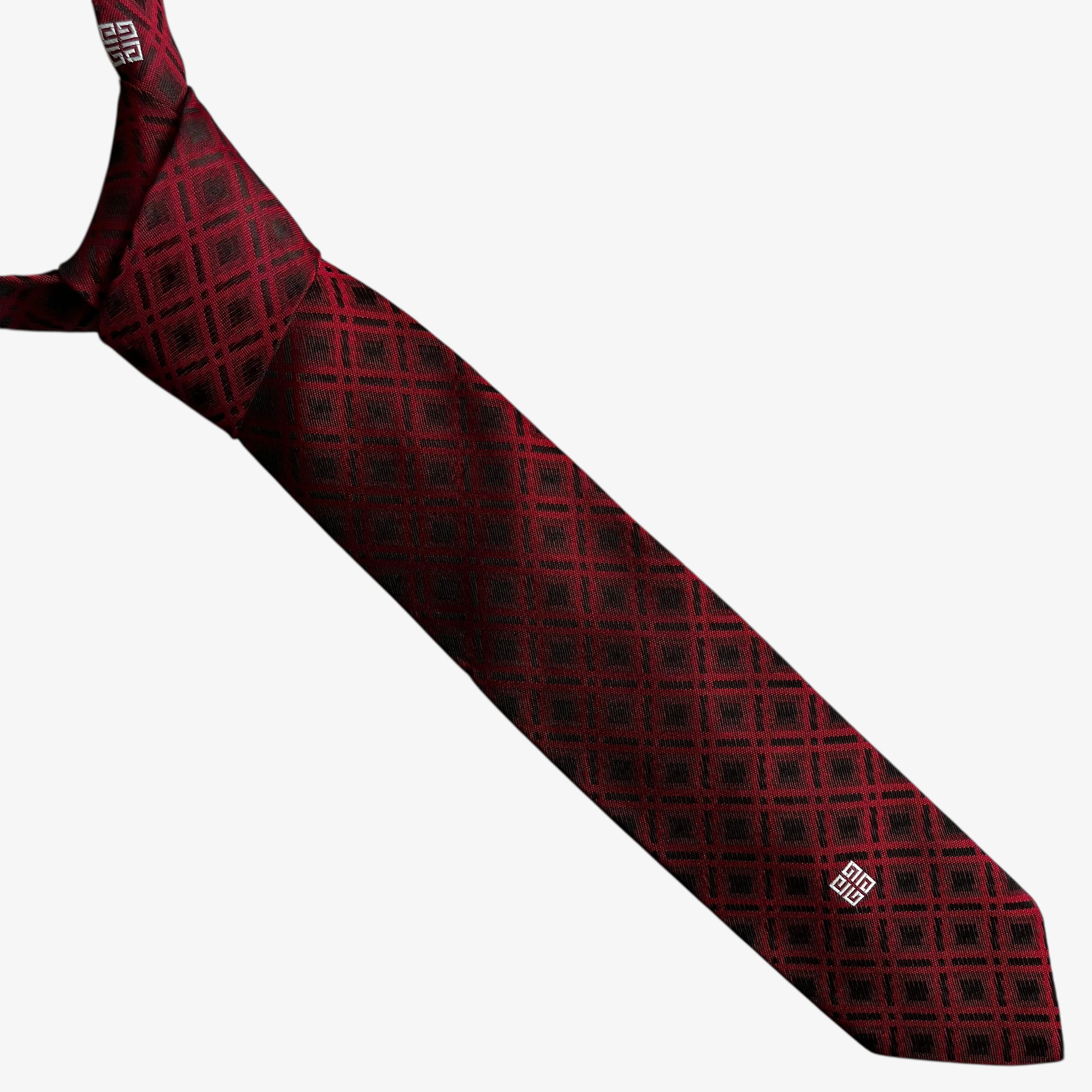 Vintage 80s Givenchy Gentlemen Checkered Print Red Polyester Tie - Casspios Dream