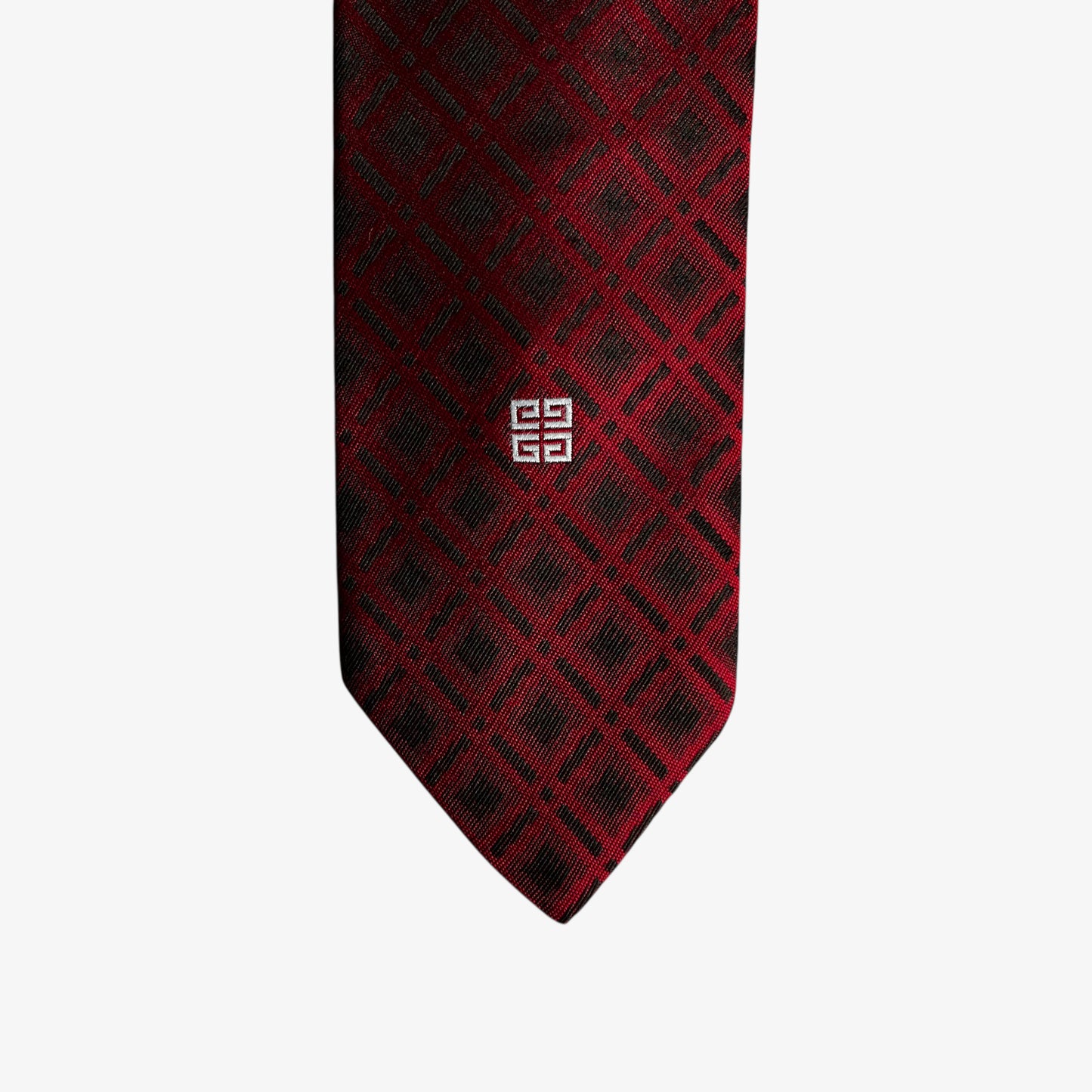 Vintage 80s Givenchy Gentlemen Checkered Print Red Polyester Tie Logo - Casspios Dream