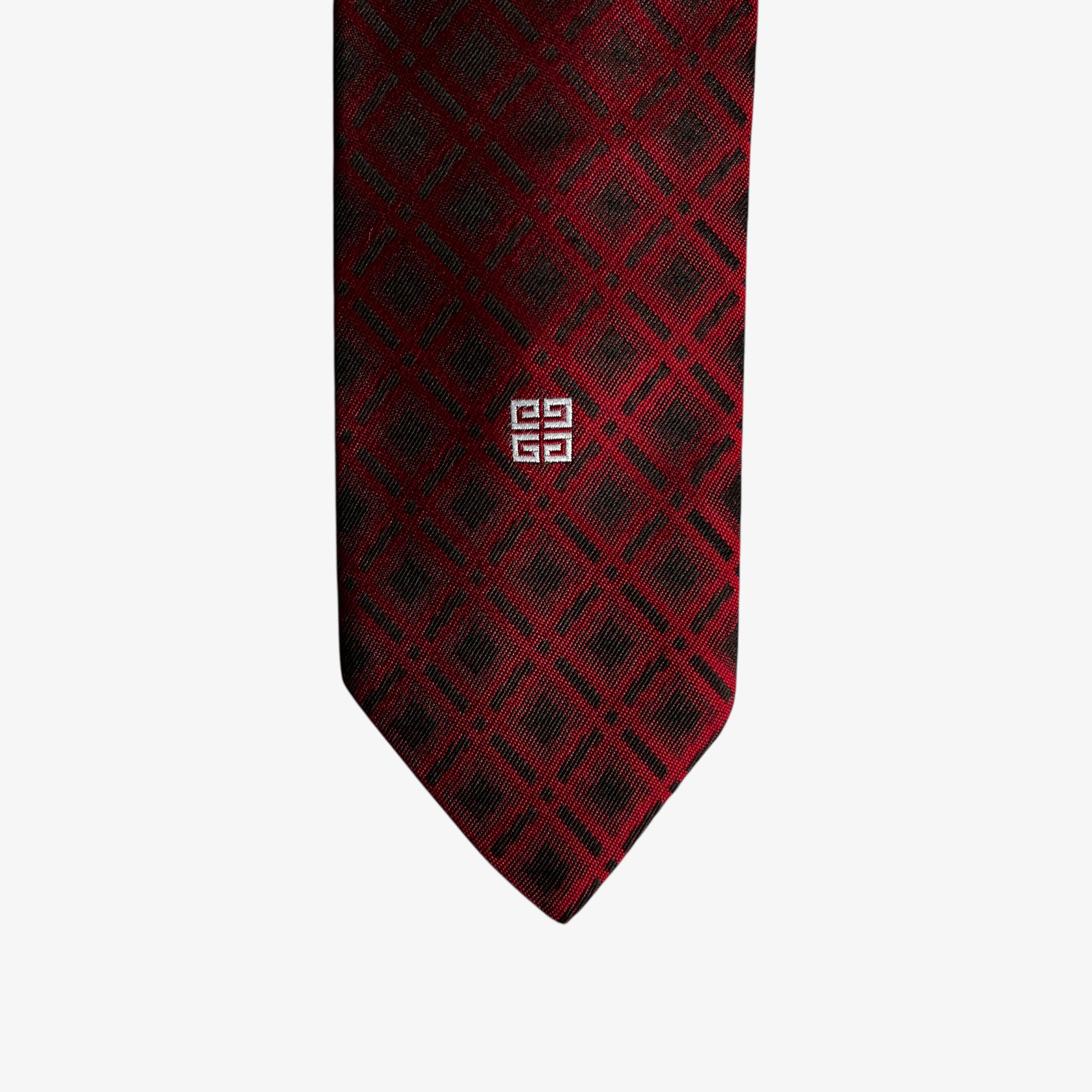 Vintage 80s Givenchy Gentlemen Checkered Print Red Polyester Tie Logo - Casspios Dream