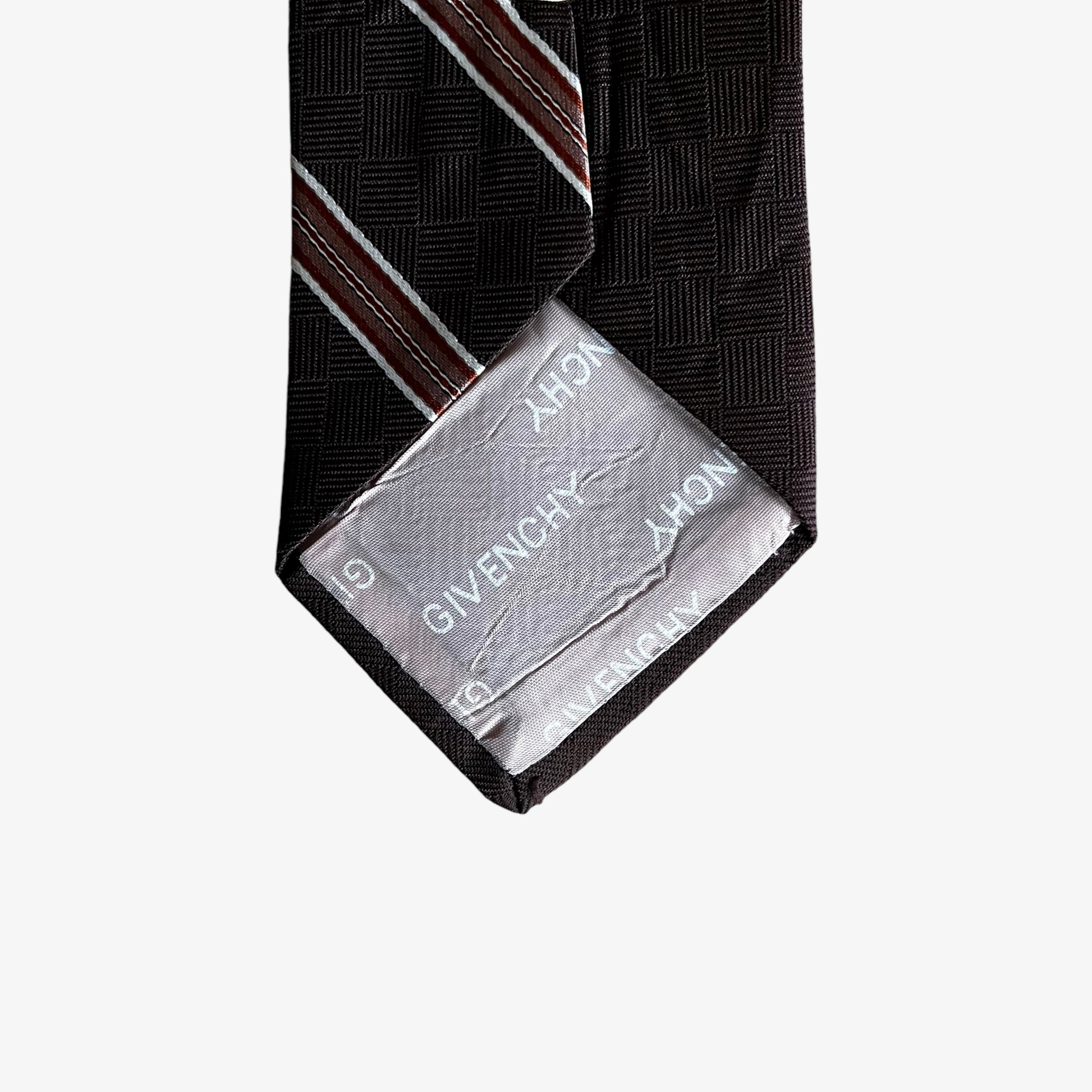 Vintage 80s Givenchy Gentlemen Striped Brown Polyester Tie Back Logo - Casspios Dream