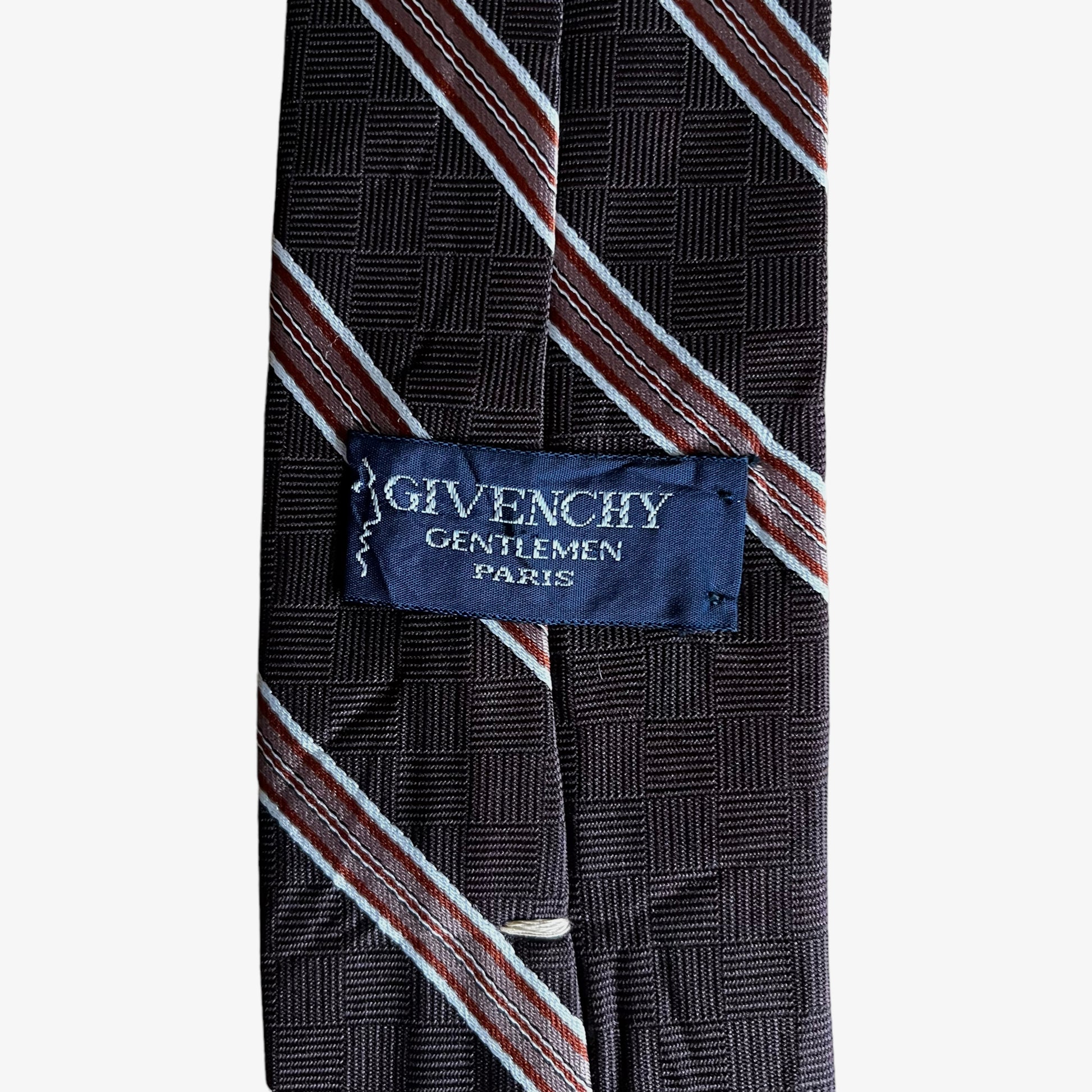 Vintage 80s Givenchy Gentlemen Striped Brown Polyester Tie Label - Casspios Dream