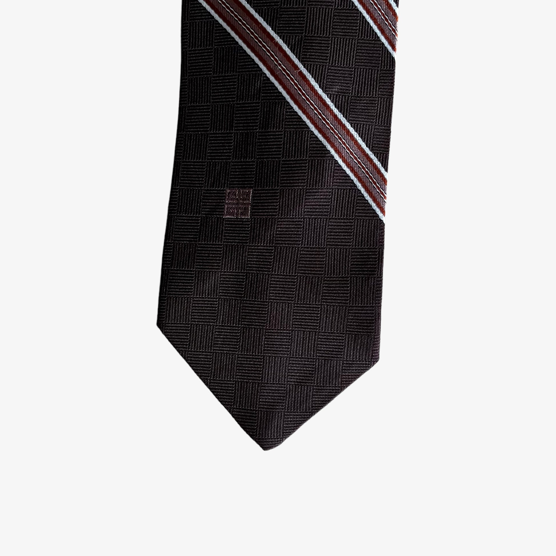 Vintage 80s Givenchy Gentlemen Striped Brown Polyester Tie Logo - Casspios Dream