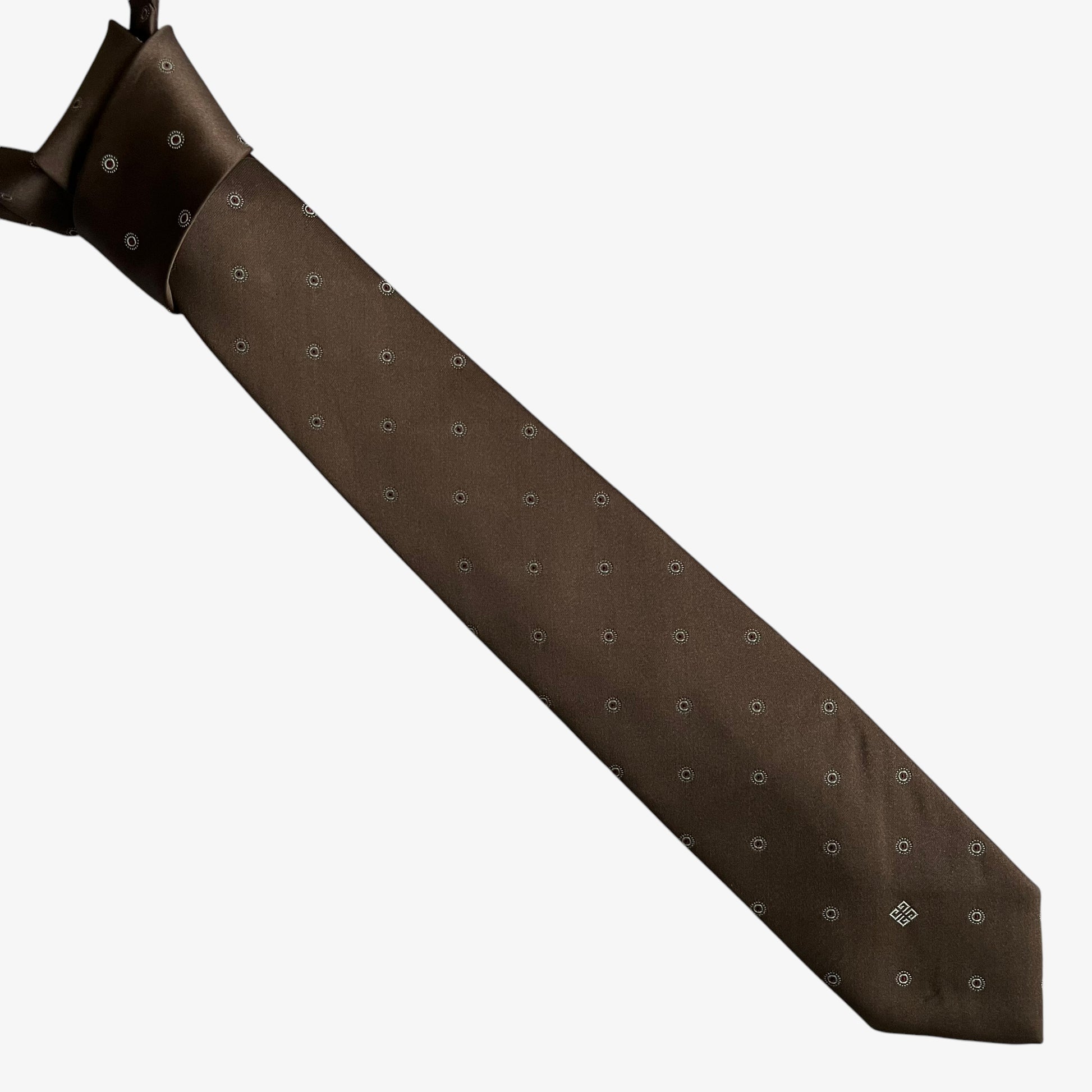 Vintage 80s Givenchy Monsieur Geometric Print Brown Silk Blend Tie - Casspios Dream