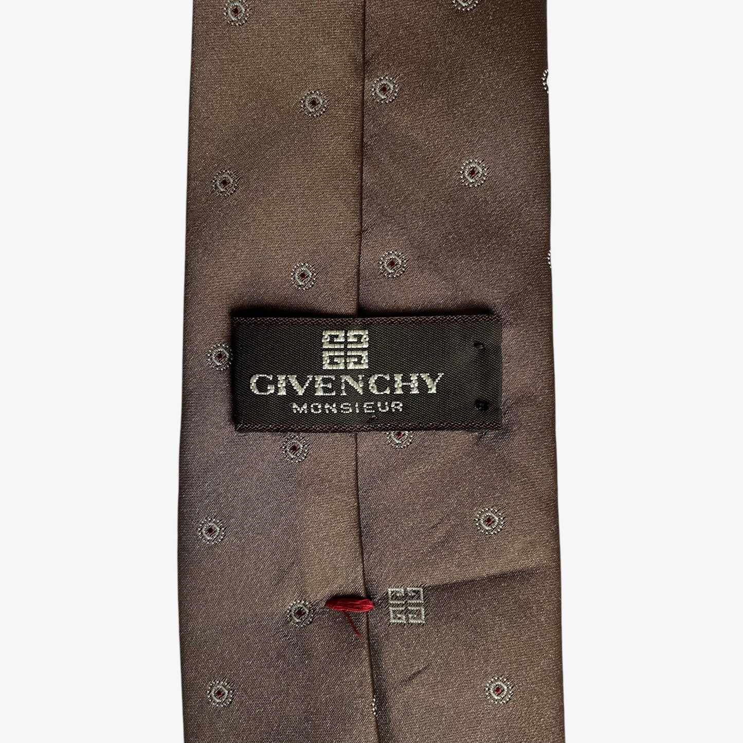 Vintage 80s Givenchy Monsieur Geometric Print Brown Silk Blend Tie Label - Casspios Dream