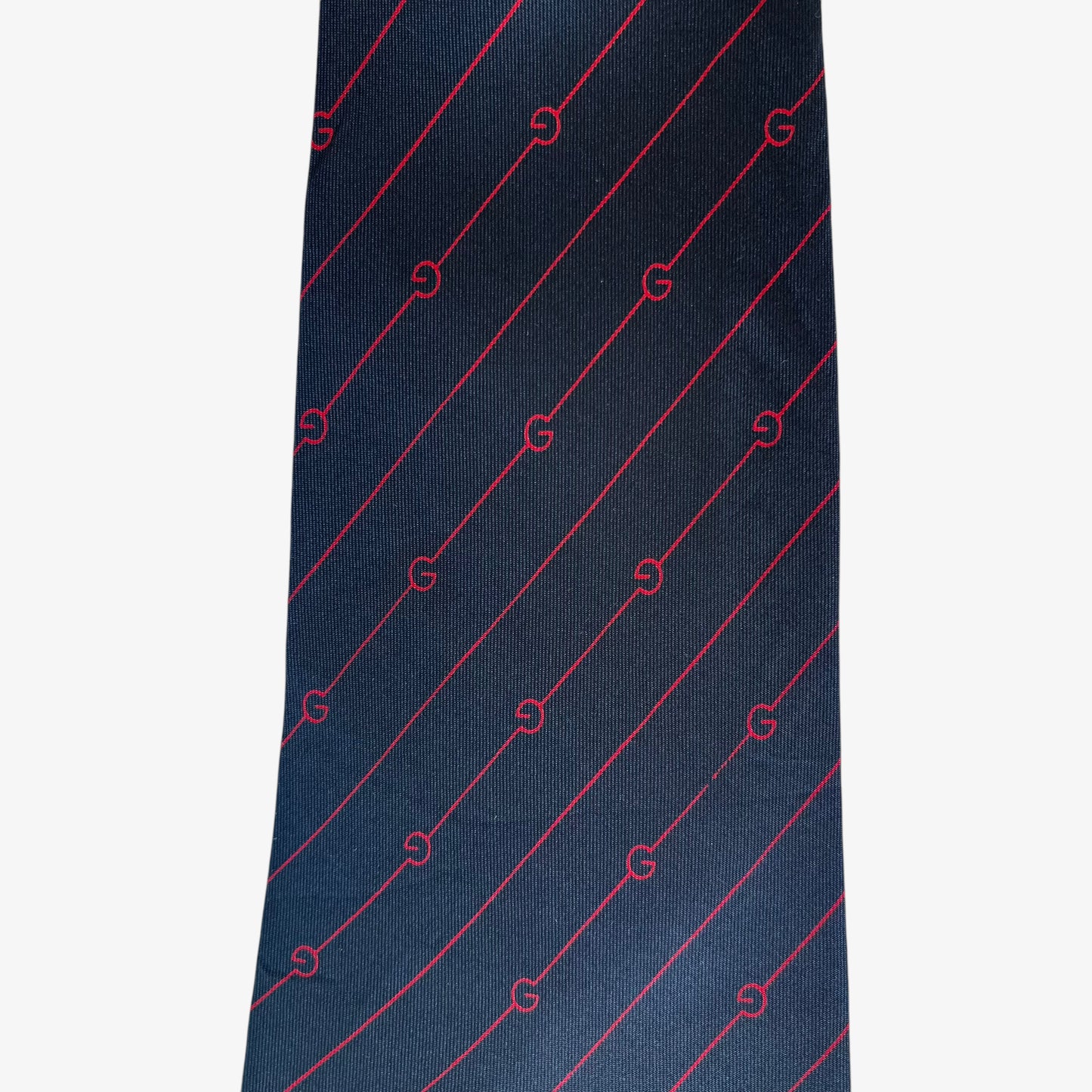 Vintage 80s Gucci G Monogram Red And Navy Striped Silk Tie Authentic - Casspios Dream