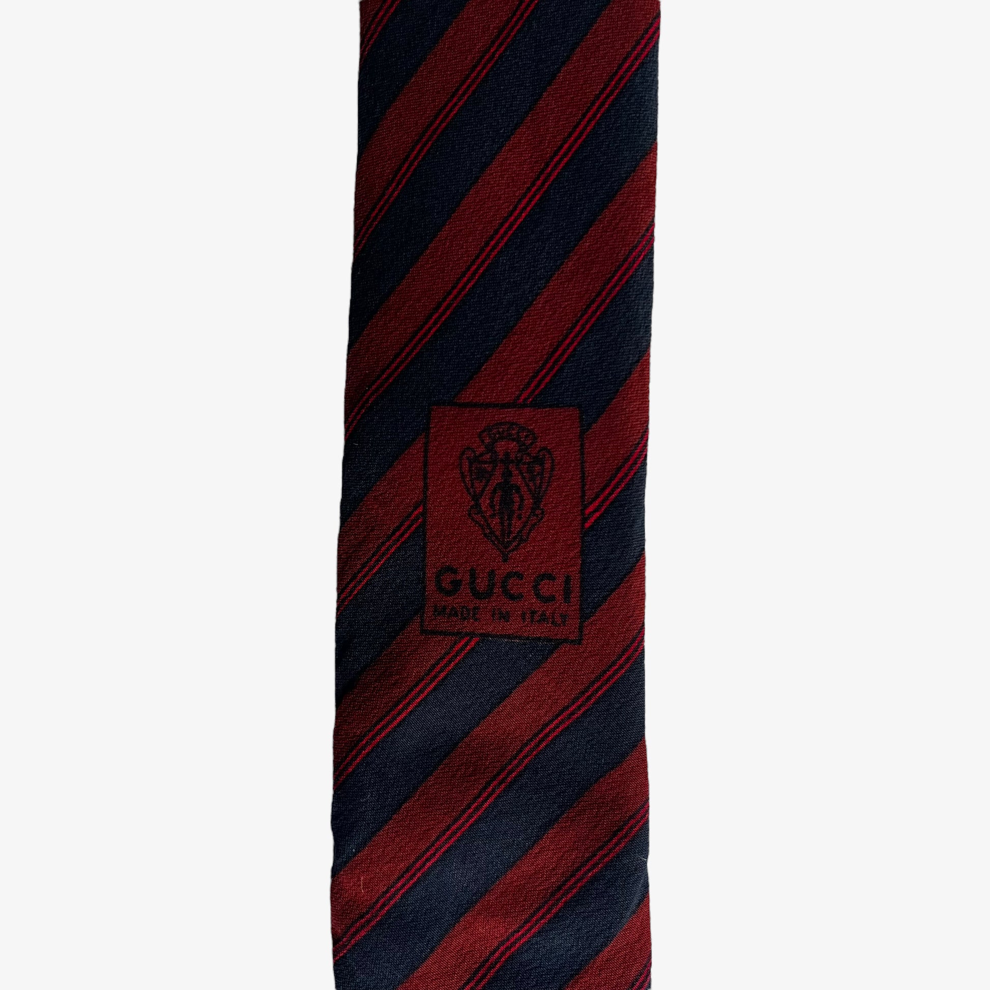 Vintage 80s Gucci Red And Navy Striped Silk Tie With Interlocking GG Logo Made In Italy - Casspios Dream