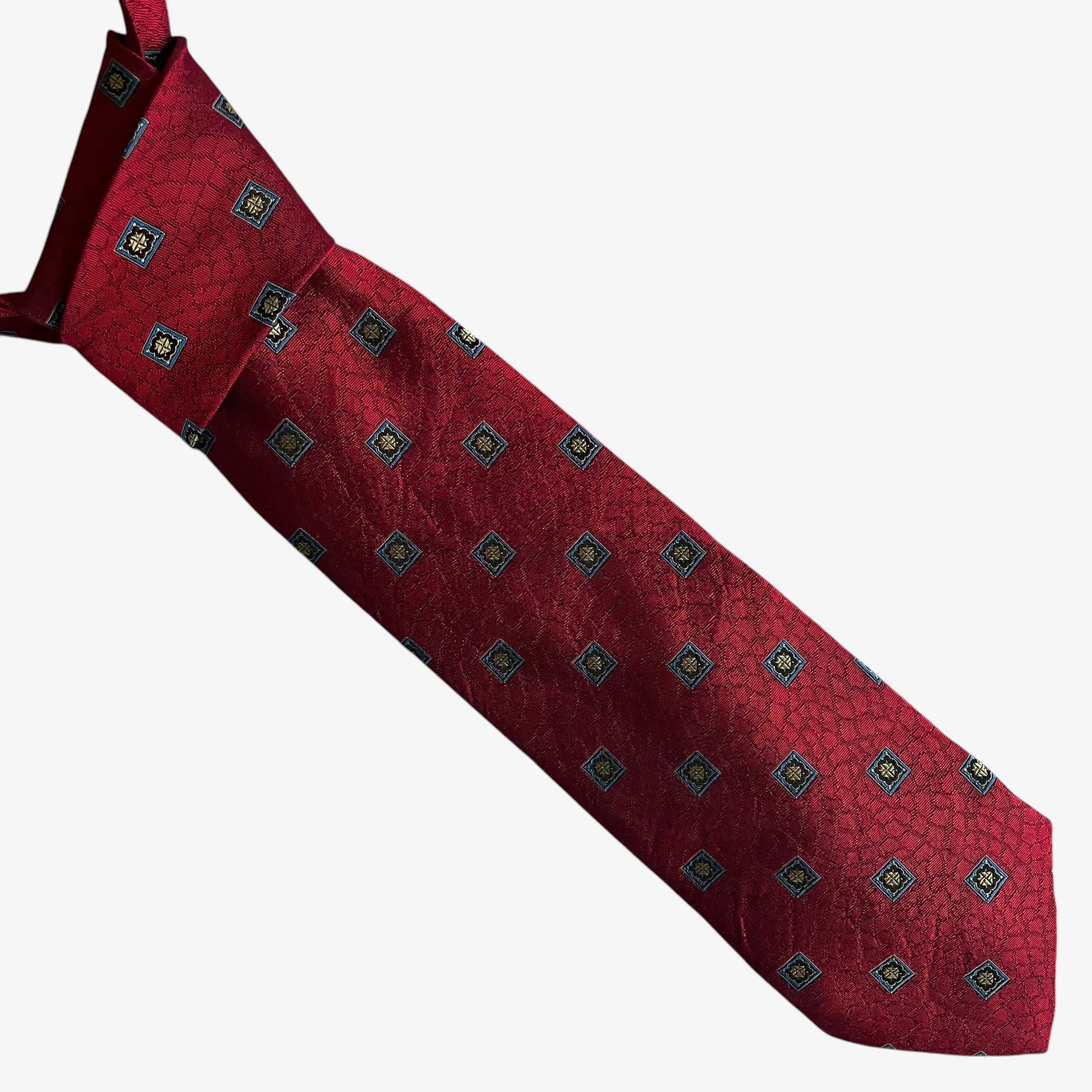 Vintage 80s Karl Lagerfeld Geometric Square Print Red Snake Scale Silk Tie - Casspios Dream