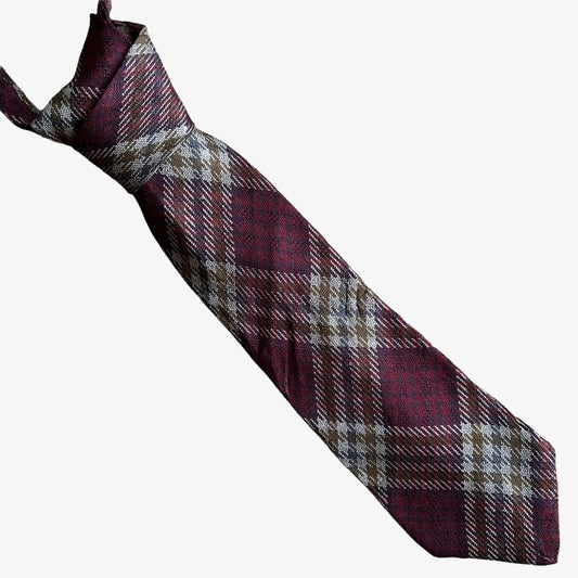 Vintage 80s Karl Largerfeld Houndstooth Tartan Print Silk Tie - Casspios Dream