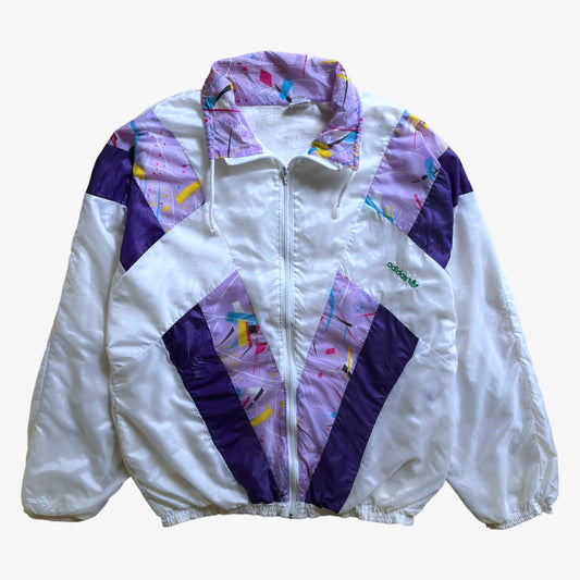 Vintage 80s Mens Adidas Abstract White And Purple Track Jacket - Casspios Dream