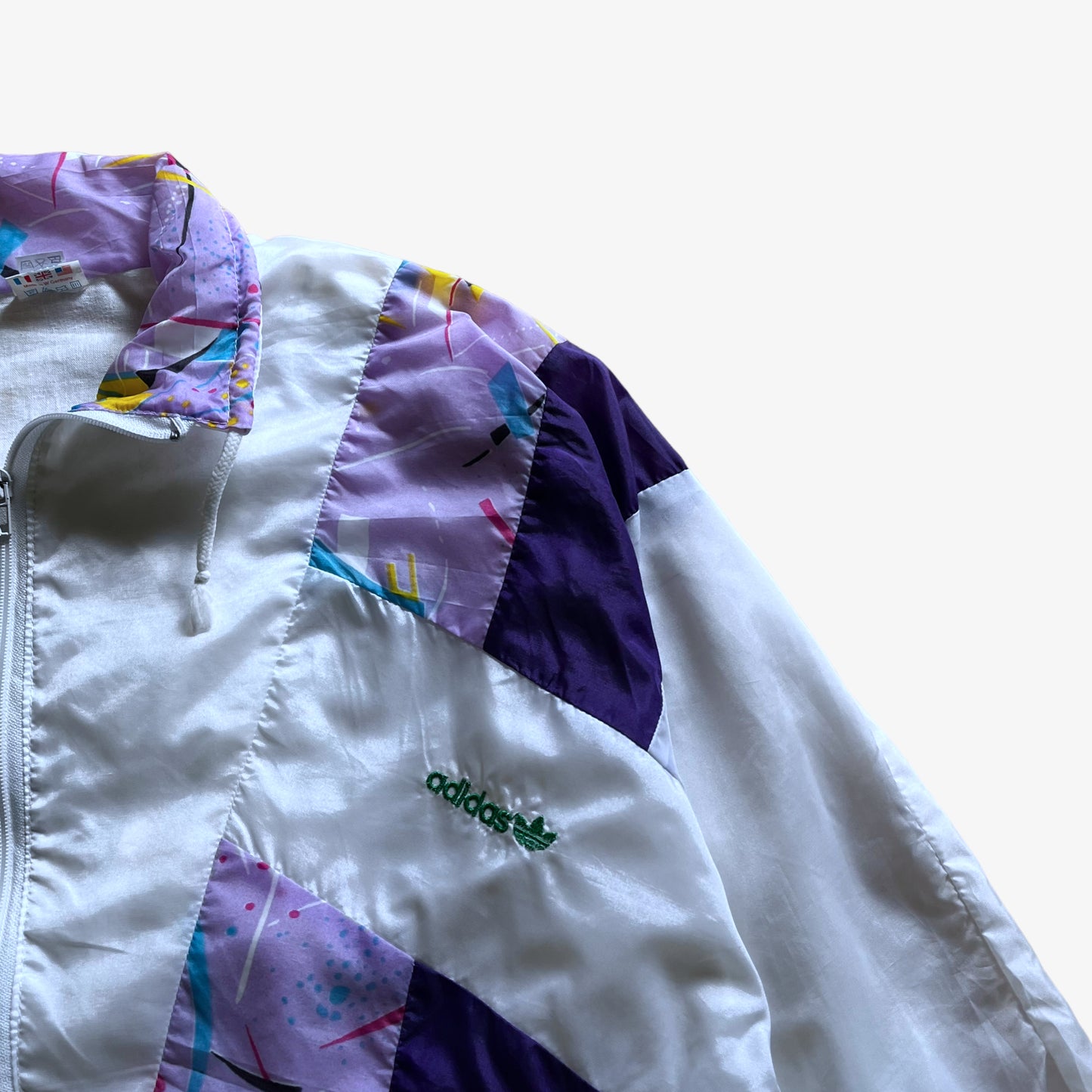 Vintage 80s Mens Adidas Abstract White And Purple Track Jacket Logo - Casspios Dream