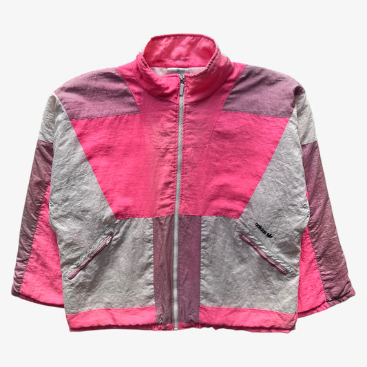 Vintage 80s Mens Adidas Faded Pink Abstract Print Track Jacket With Back Embroidered Spell Out - Casspios Dream