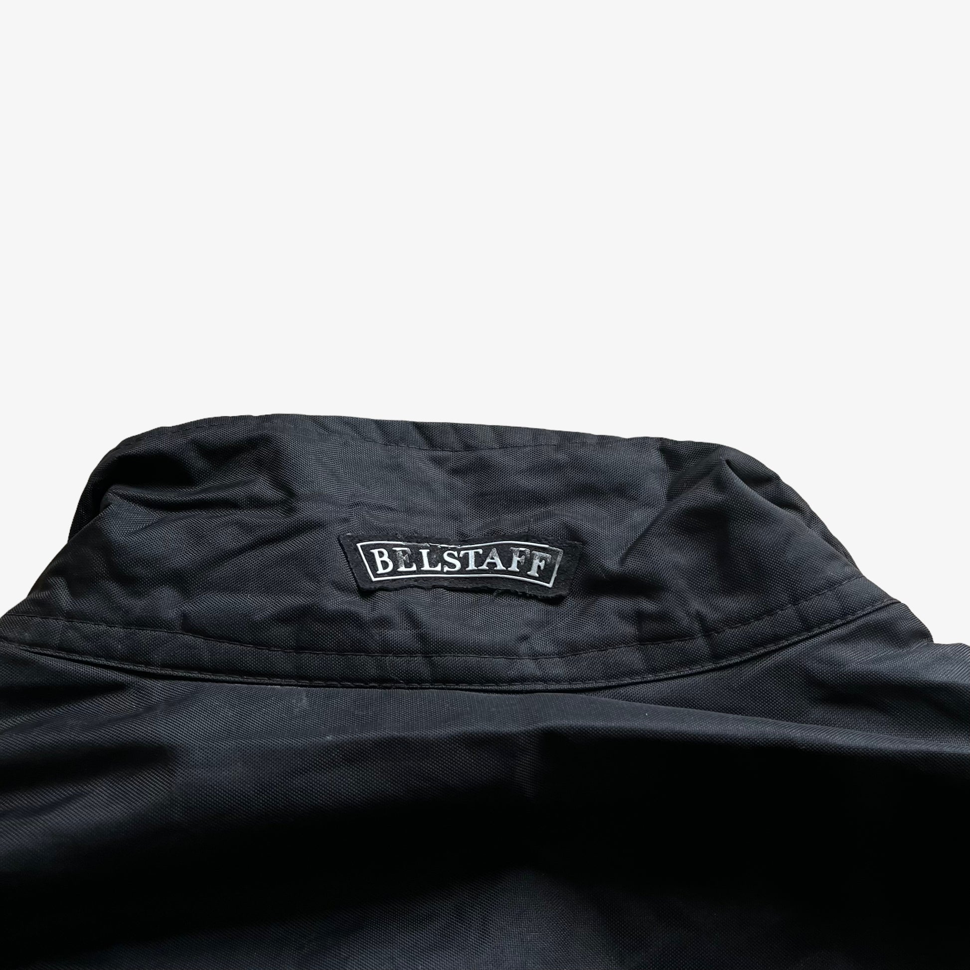 Vintage 80s Mens Belstaff Black Biker Jacket With Corduroy Collar & Back Reflective Strip Back Logo - Casspios Dream