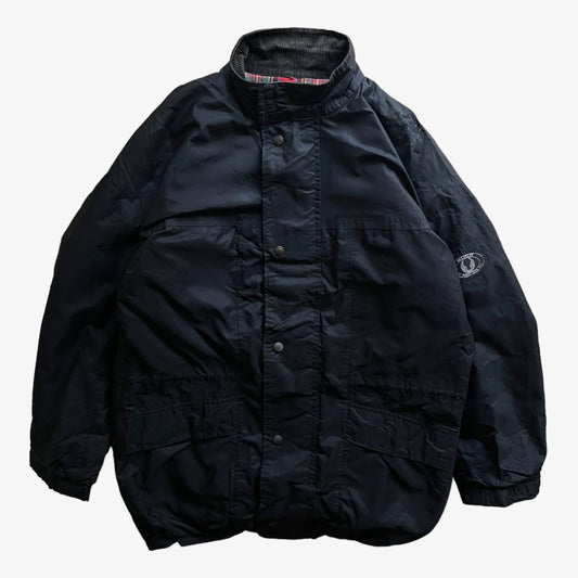 Vintage 80s Mens Belstaff Black Biker Jacket With Corduroy Collar & Back Reflective Strip - Casspios Dream