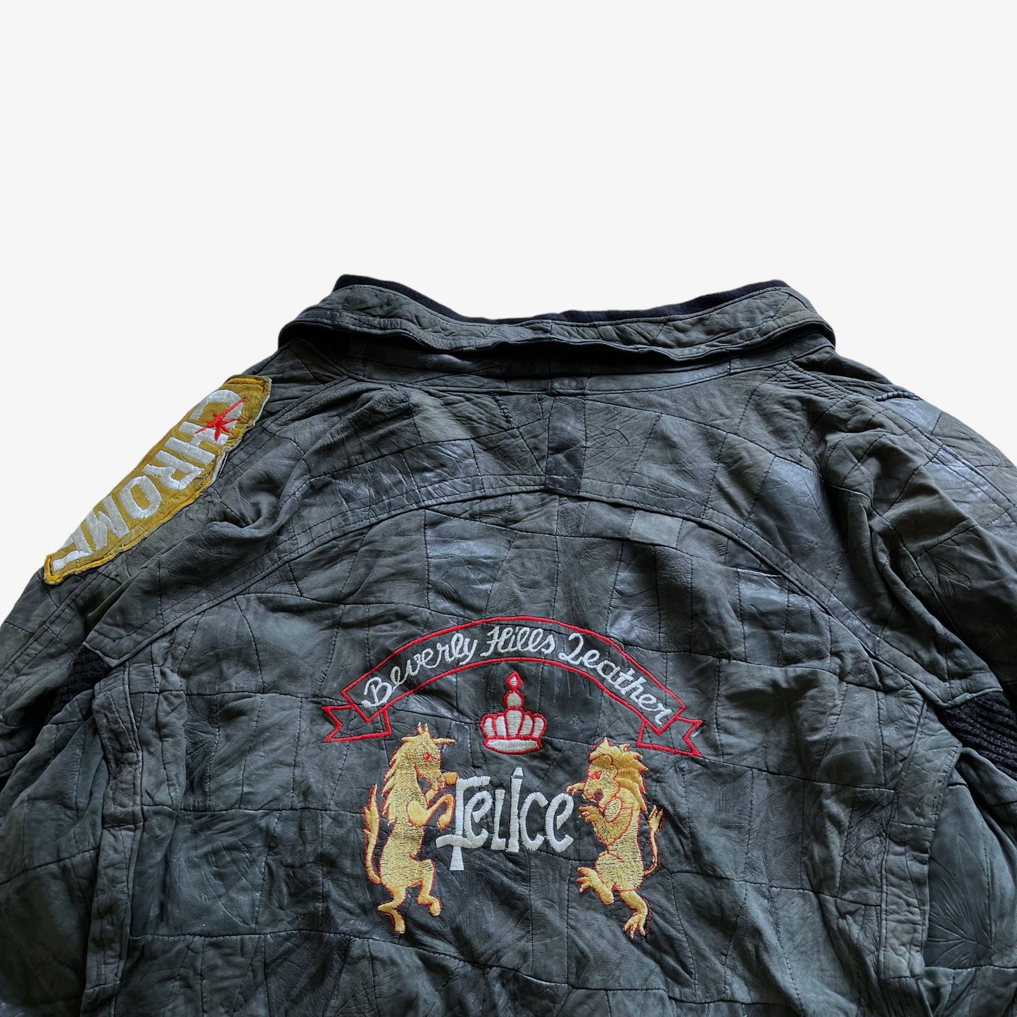 Vintage 80s Mens Beverly Hills Black Leather &amp; Wool Cardigan With Back Embroidered Spell Out Logo - Casspios Dream