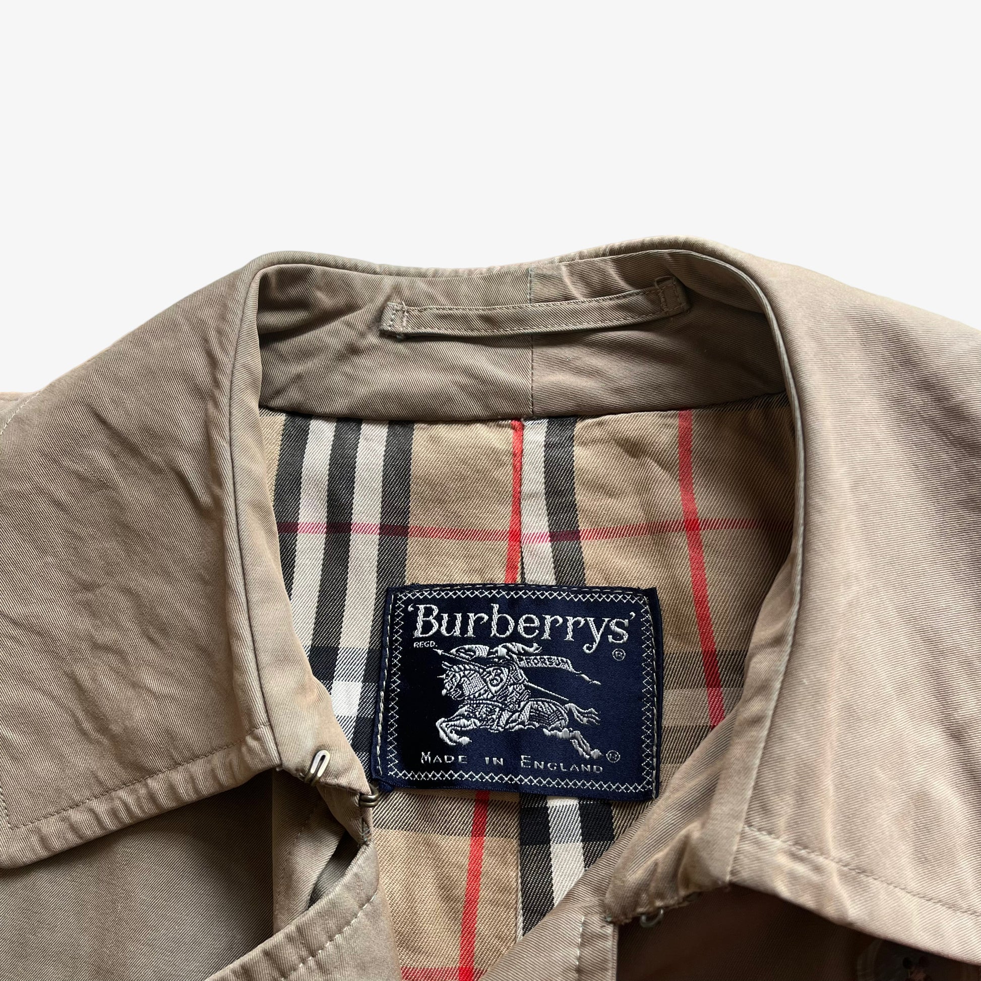 Vintage 80s Mens Burberry Double Breasted Trench Coat With Nova Check Lining CC17 Label - Casspios Dream
