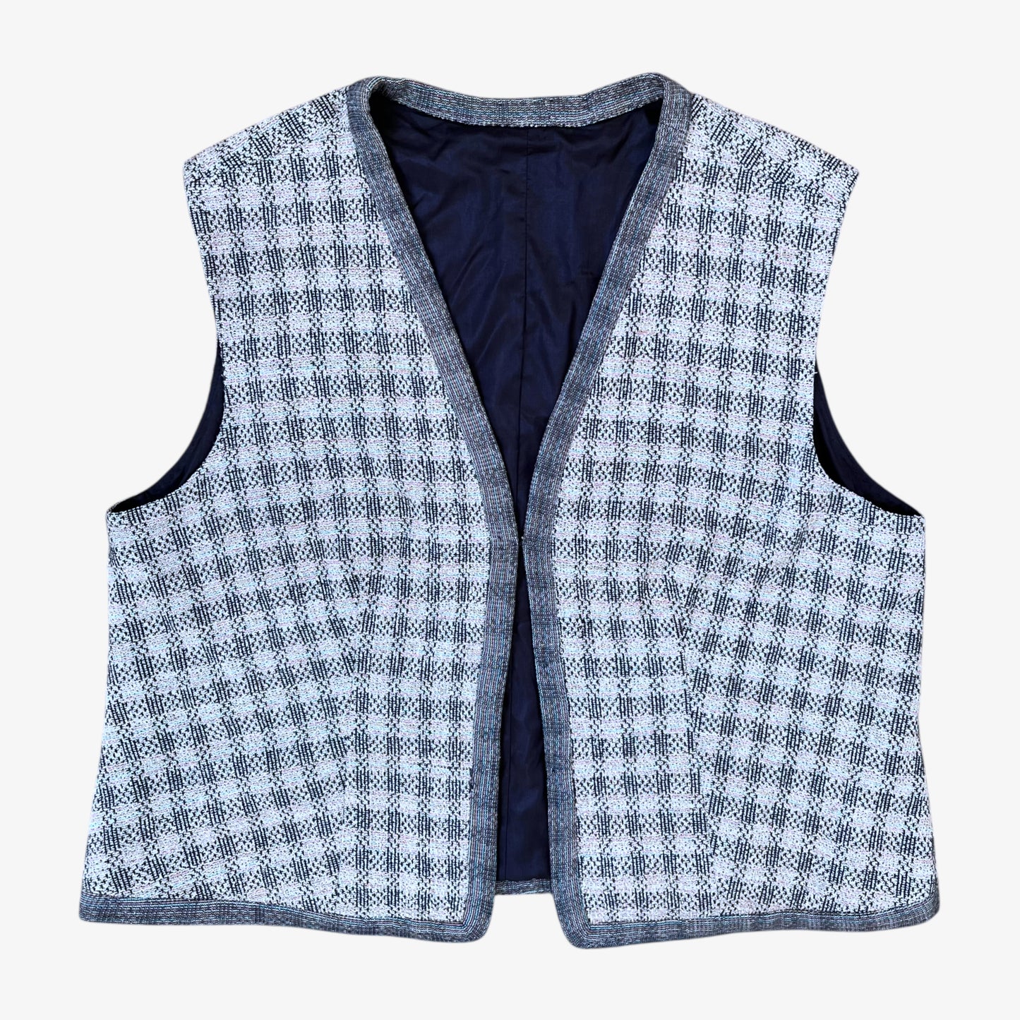 Vintage 80s men's colourful checkered patterned wool blend waistcoat.