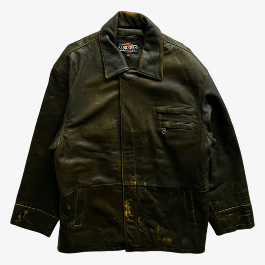 Vintage 80s Mens Cordovan Faded Dark Brown Leather Utility Jacket - Casspios Dream