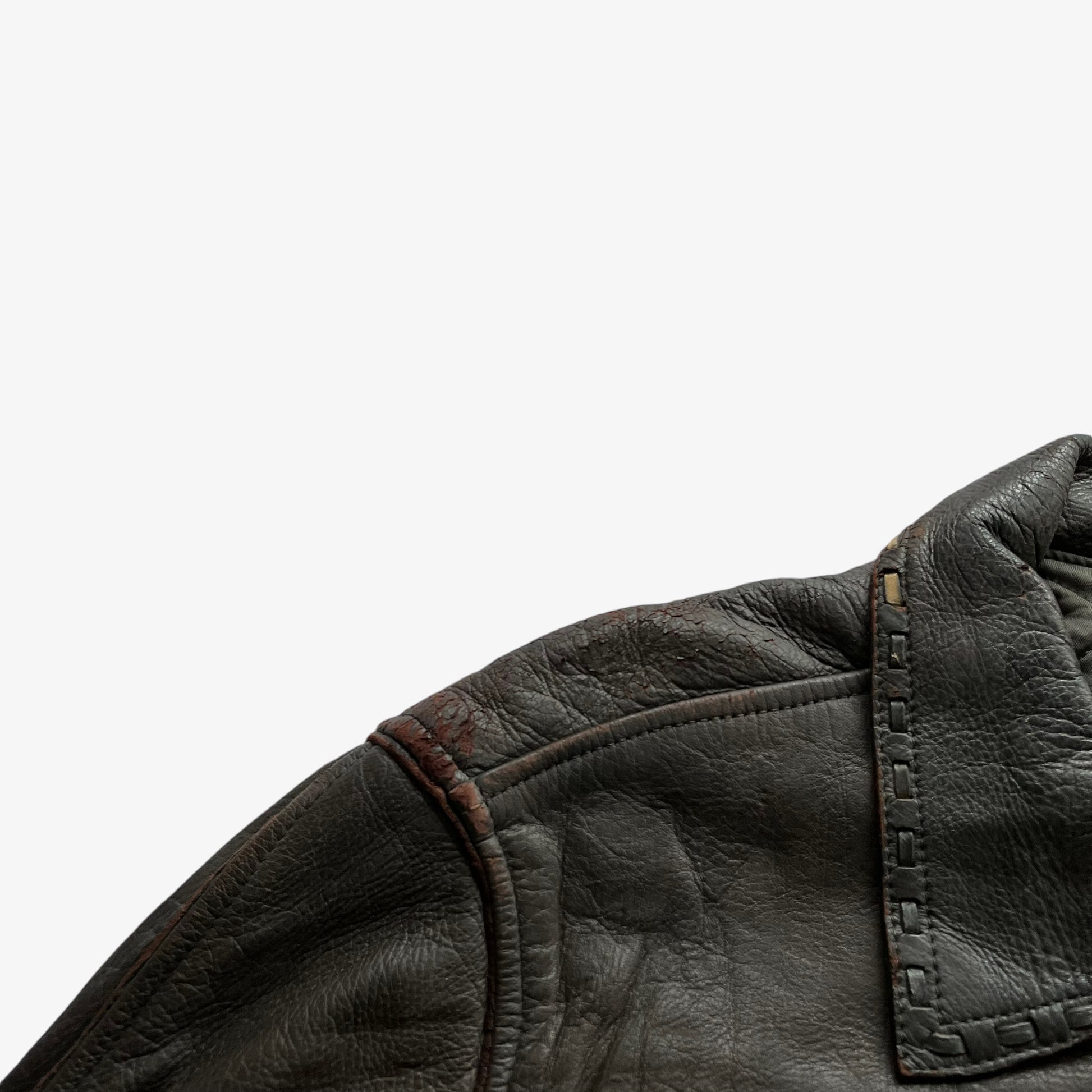 Vintage 80s Mens Dark Brown Leather Jacket With Woven Trim Shoulder - Casspios Dream