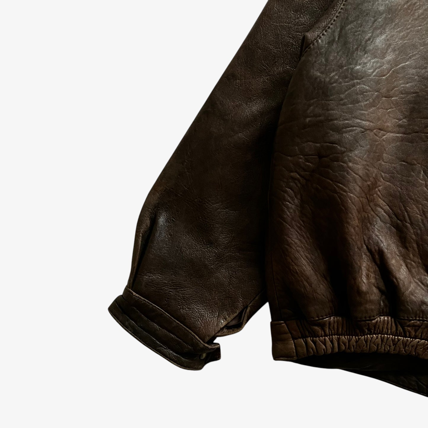 Vintage 80s Mens Dark Brown Leather Pilot Jacket Arm - Casspios Dream