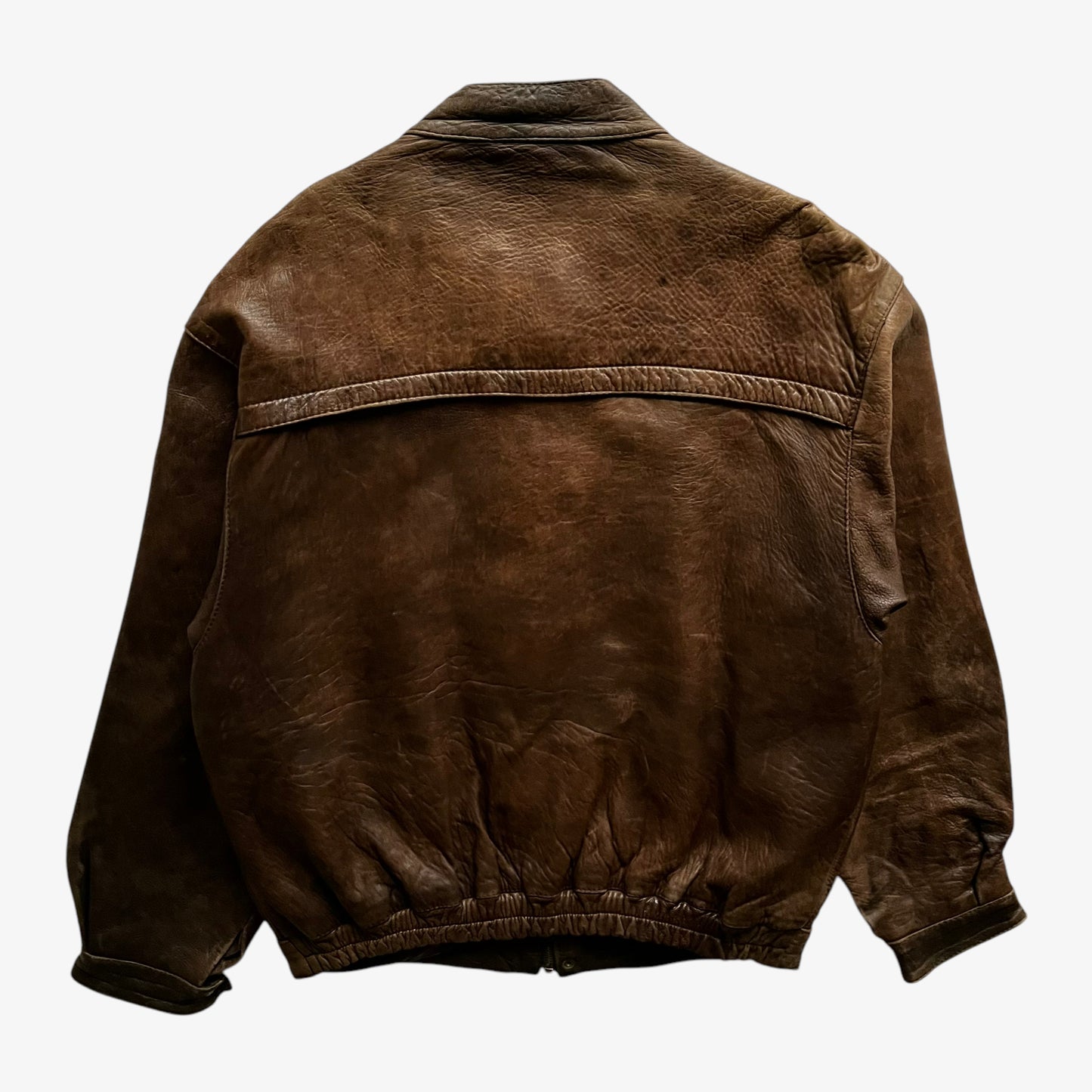 Vintage 80s Mens Dark Brown Leather Pilot Jacket Back - Casspios Dream