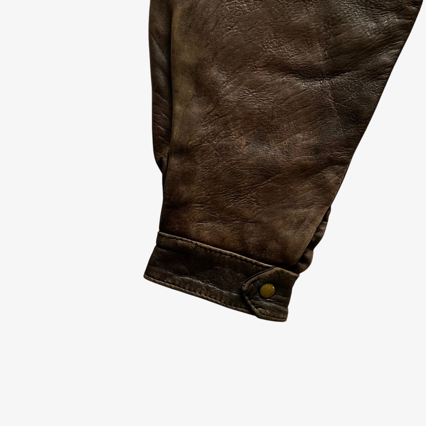 Vintage 80s Mens Dark Brown Leather Pilot Jacket Cuff - Casspios Dream