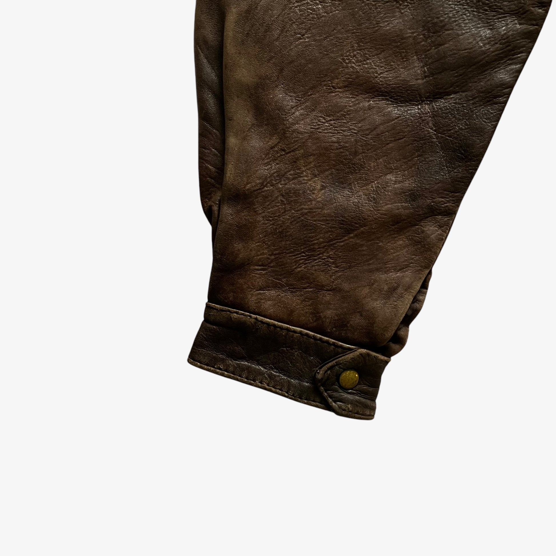 Vintage 80s Mens Dark Brown Leather Pilot Jacket Cuff - Casspios Dream