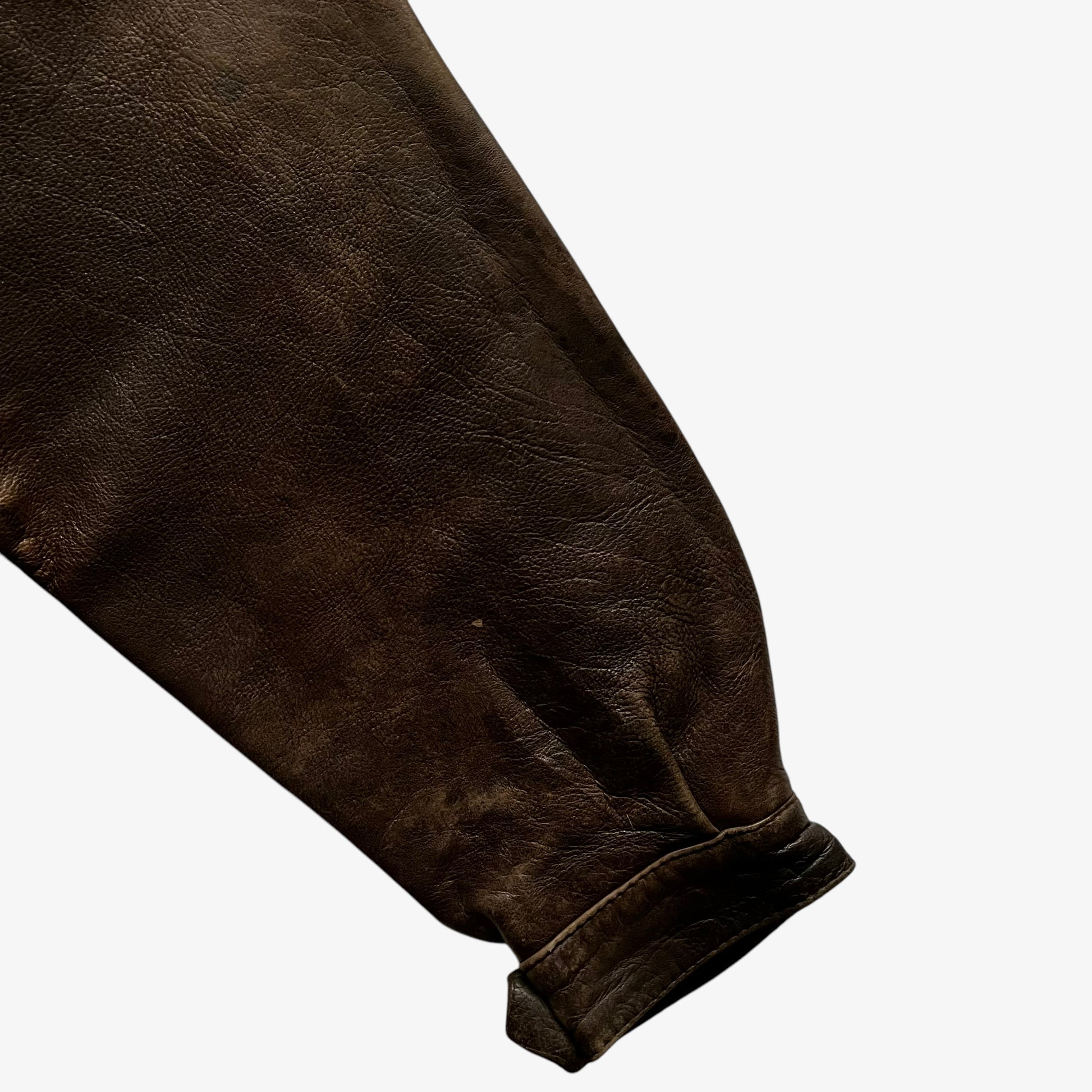 Vintage 80s Mens Dark Brown Leather Pilot Jacket Sleeve - Casspios Dream