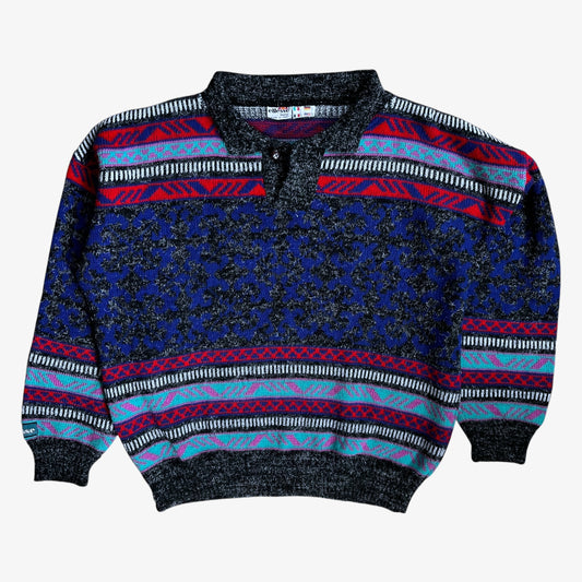 Ellesse wool sweater with a colourful vintage 80s patterned design.