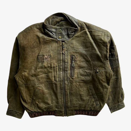 Vintage 80s Mens Giorgio Ferrari Green Leather Jacket - Casspios Dream