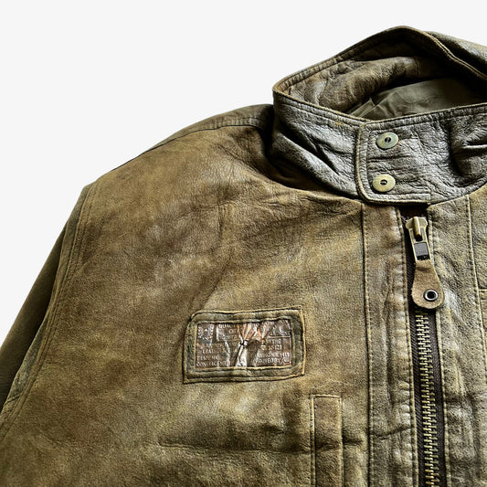 Vintage 80s Mens Giorgio Ferrari Green Leather Jacket Tag - Casspios Dream