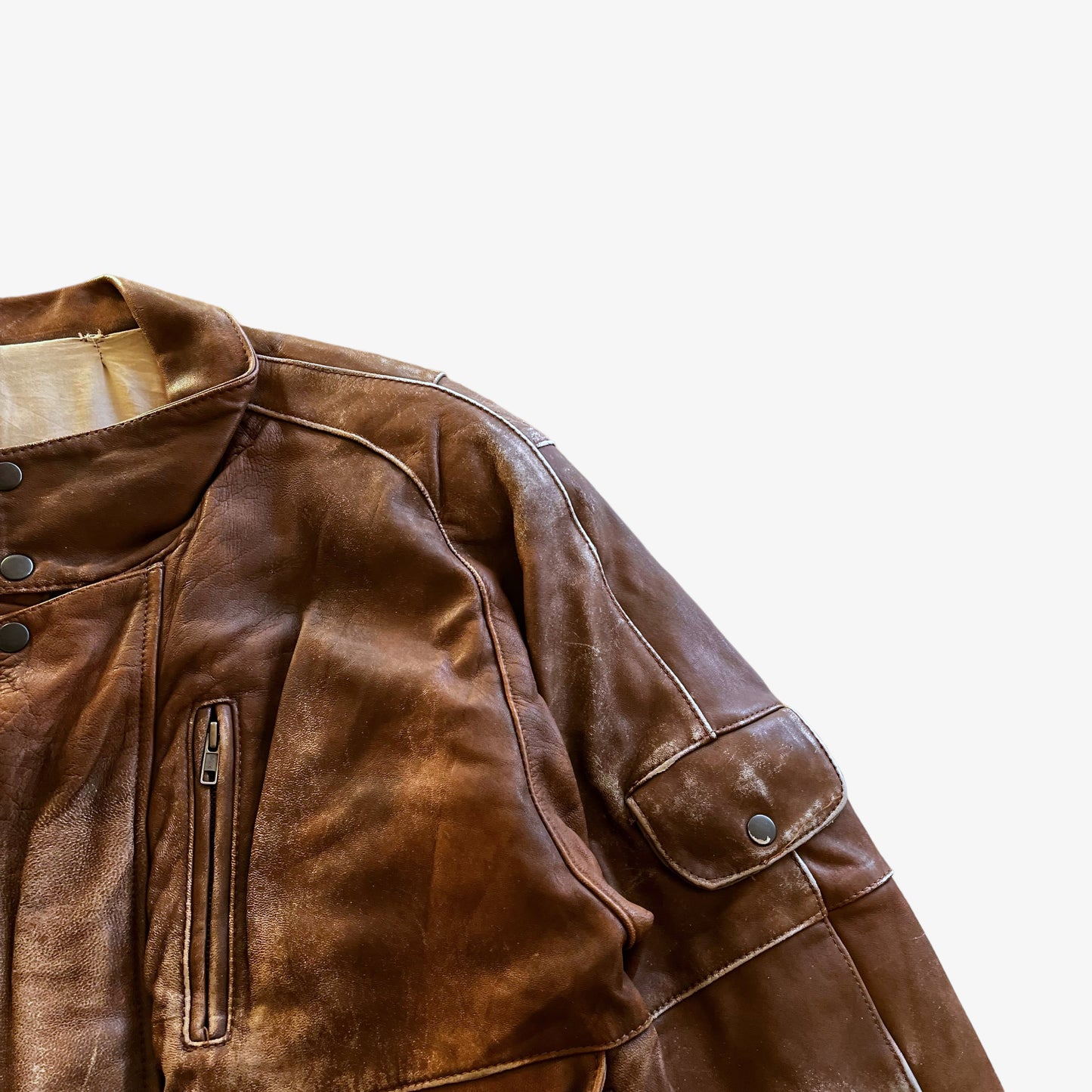 Vintage 80s Mens Messageries Aeriennes Brown Leather Pilot Jacket Pocket - Casspios Dream