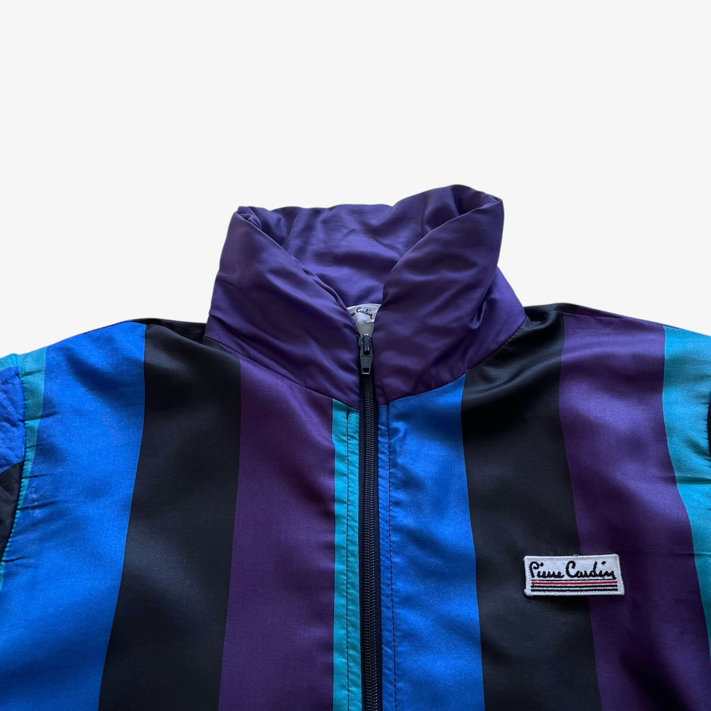 Vintage 80s Mens Pierre Cardin Striped Track Jacket With Shoulder Pads Logo - Casspios Dream