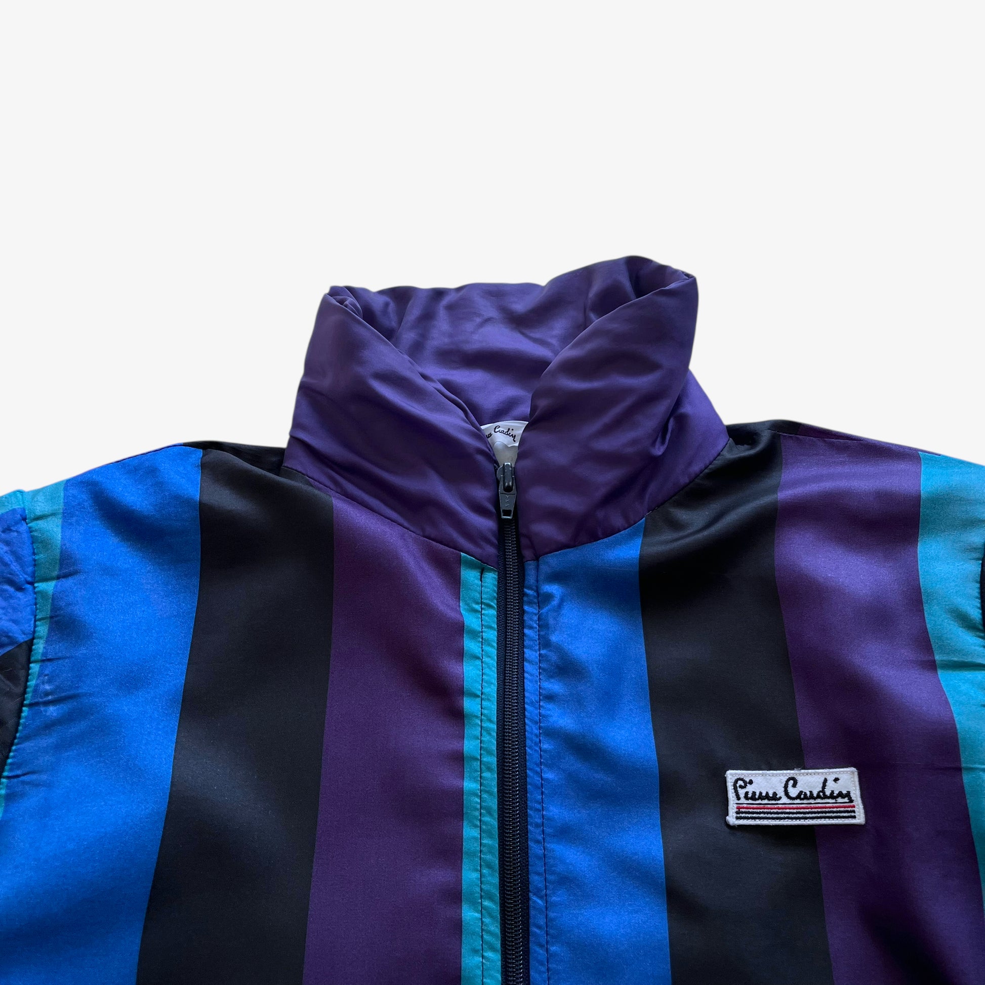Vintage 80s Mens Pierre Cardin Striped Track Jacket With Shoulder Pads Logo - Casspios Dream