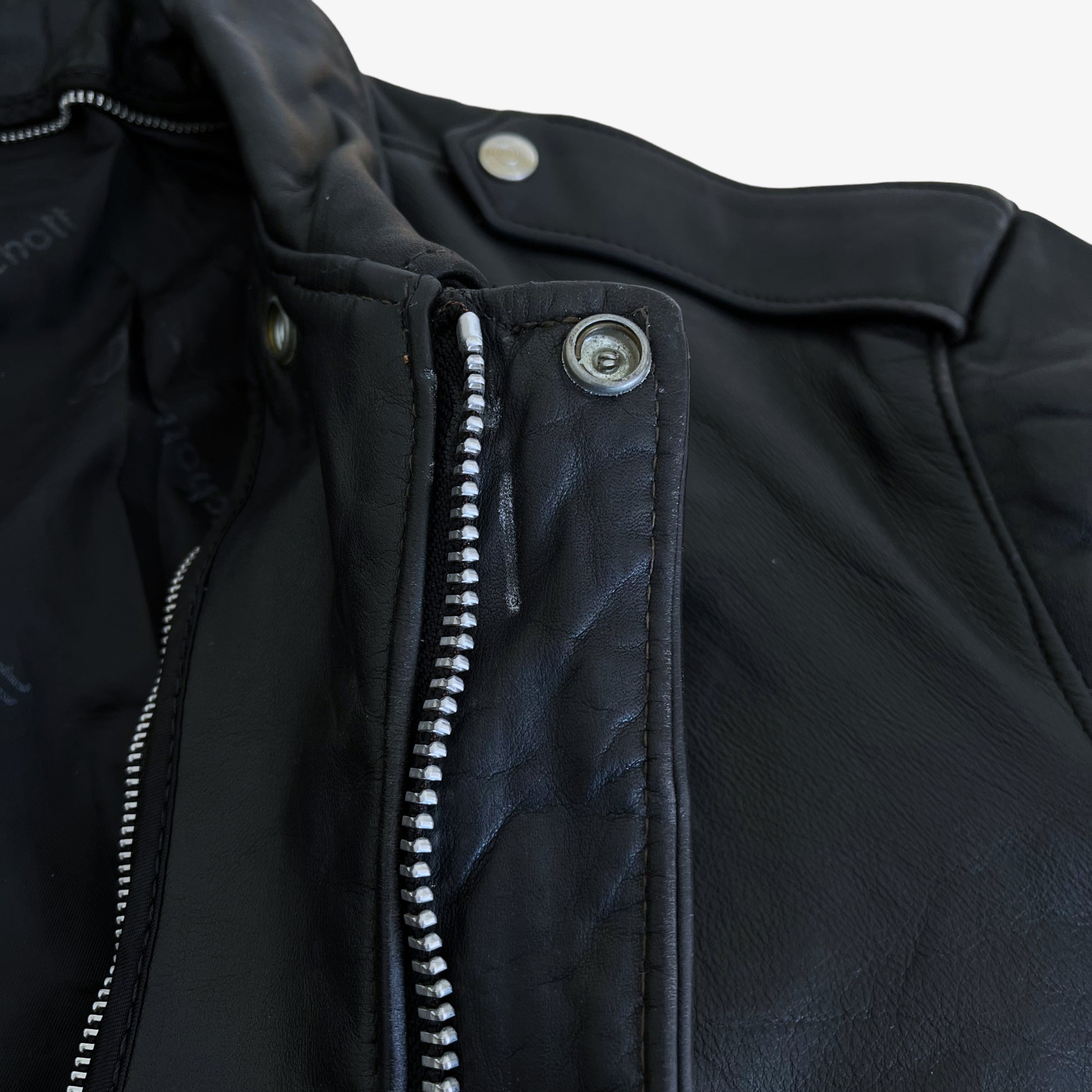 Vintage 80s Mens Schott Black Leather Pilot Jacket Button - Casspios Dream Vintage