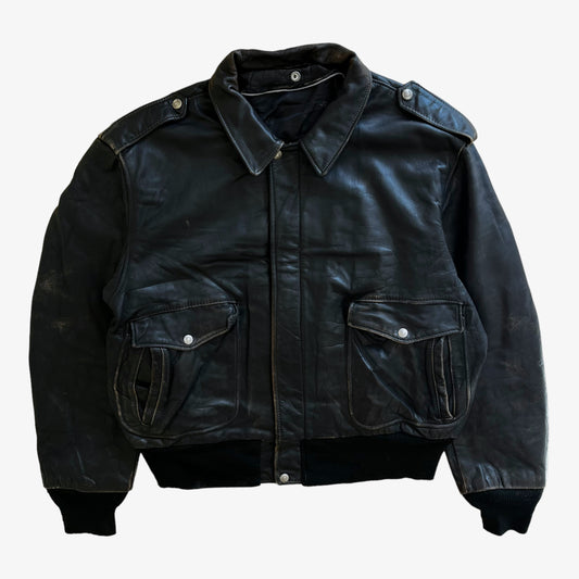 Vintage 80s Men's Schott Black Leather Pilot Jacket - Casspios Dream