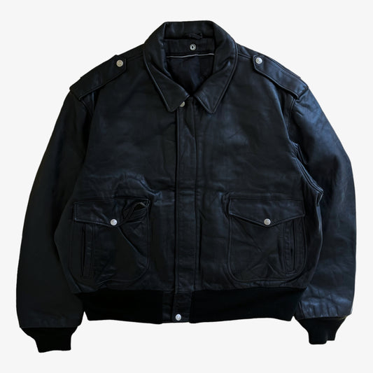 Vintage 80s Mens Schott Black Leather Pilot Jacket - Casspios Dream Vintage