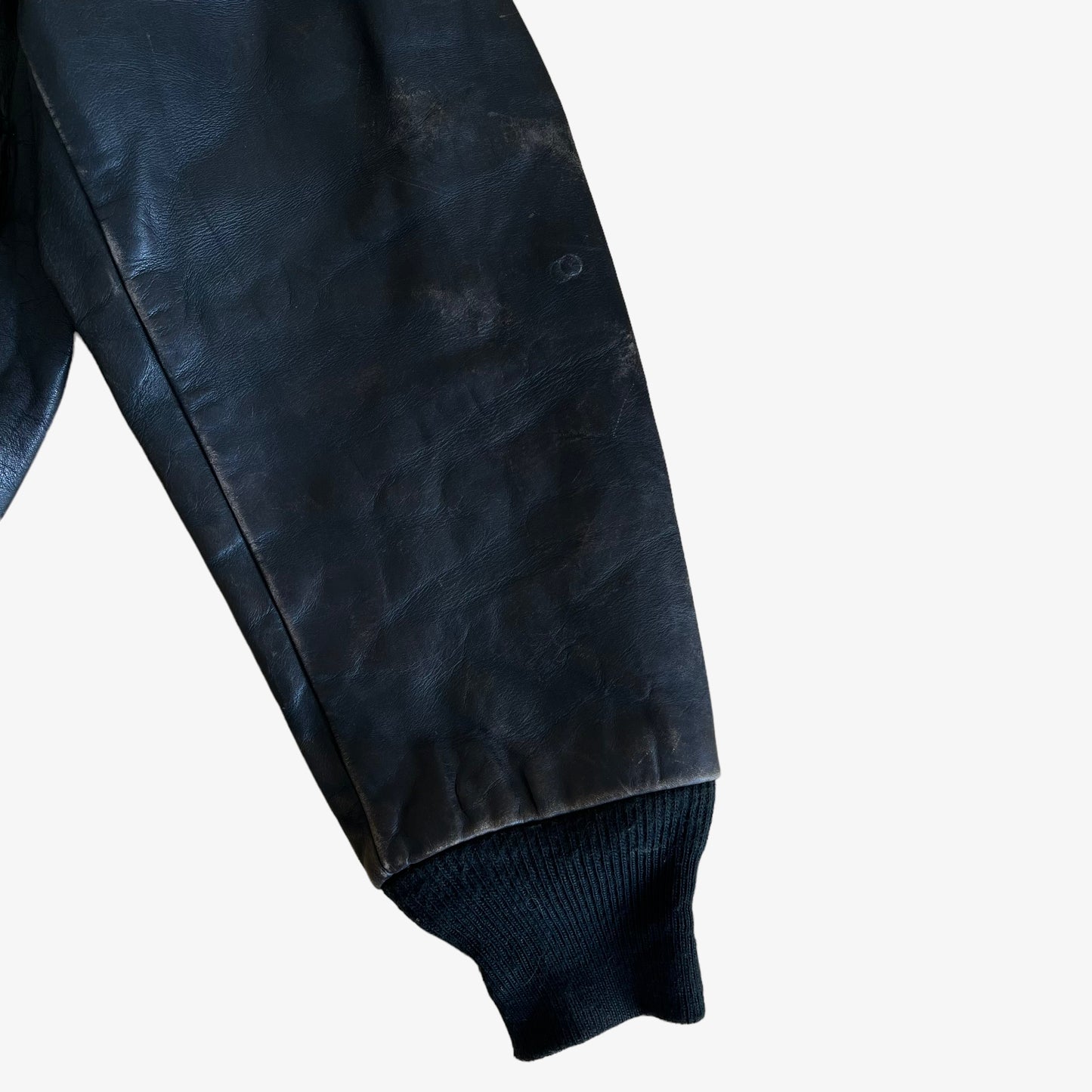 Vintage 80s Men's Schott Black Leather Pilot Jacket Cuff - Casspios Dream