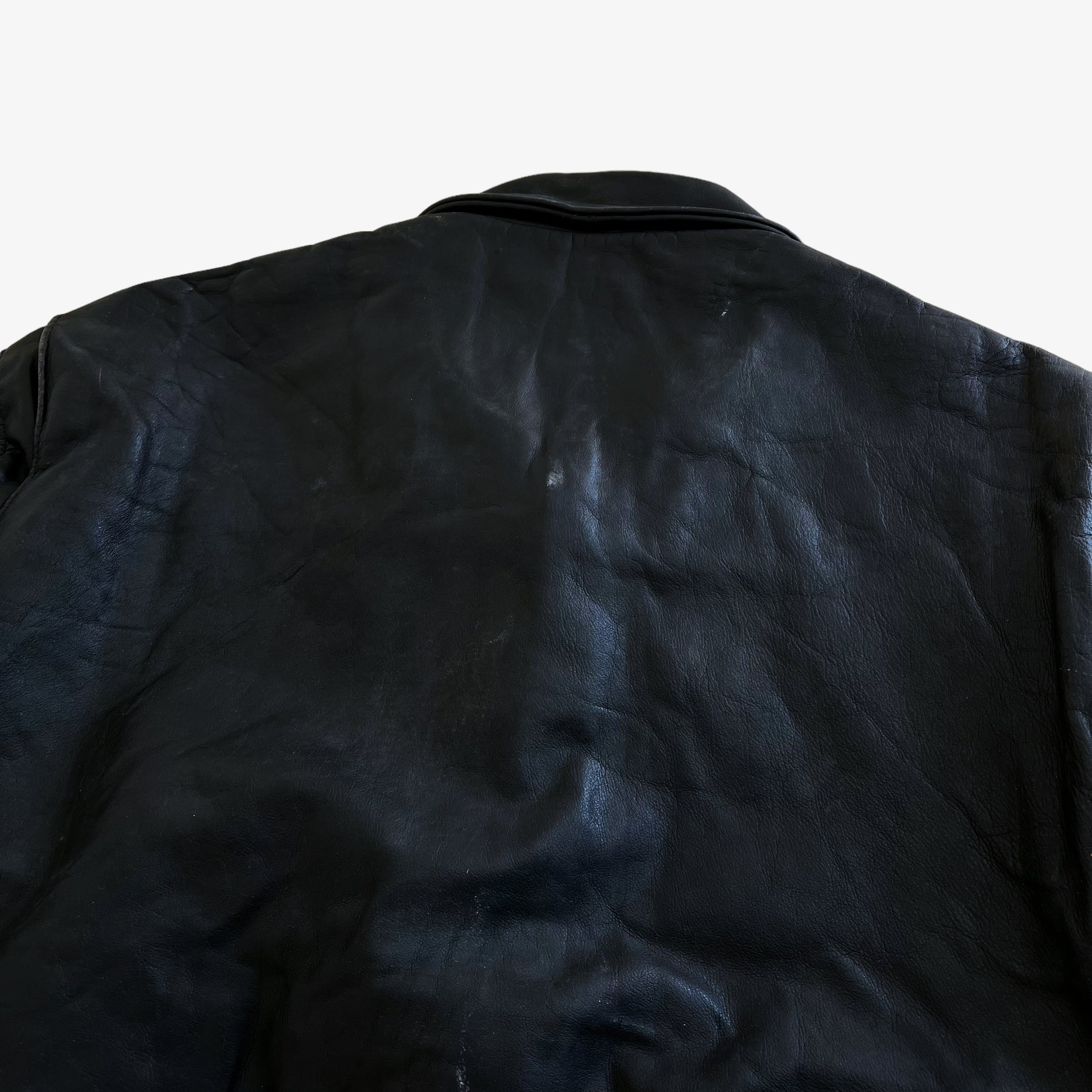 Vintage 80s Mens Schott Black Leather Pilot Jacket Wear - Casspios Dream Vintage