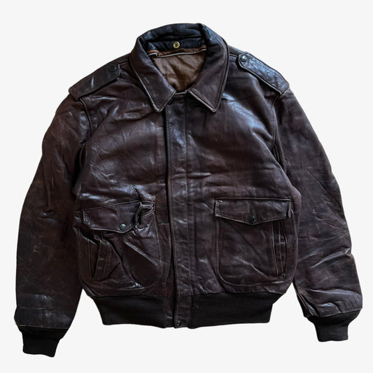 Vintage 80s Men's Schott Brown Leather Pilot Jacket - Casspios Dream