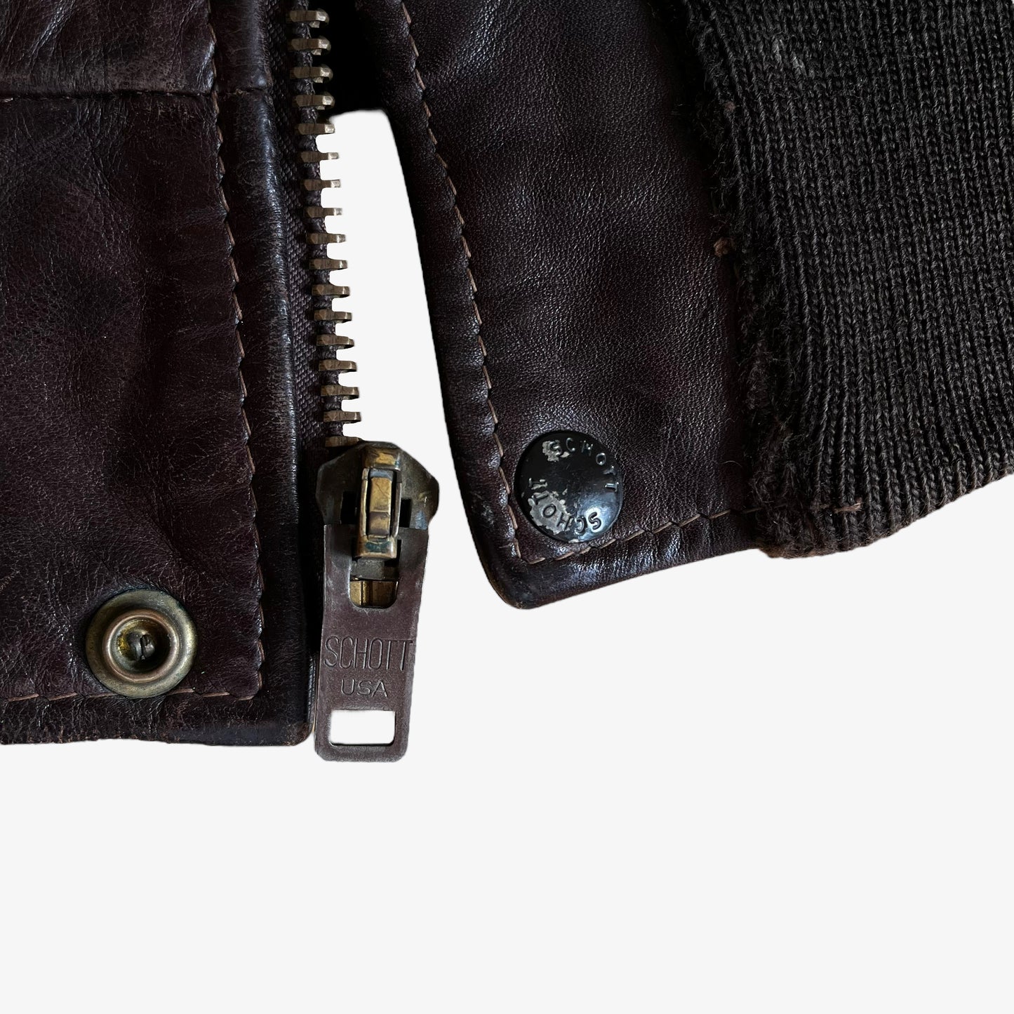Vintage 80s Men's Schott Brown Leather Pilot Jacket Zip - Casspios Dream