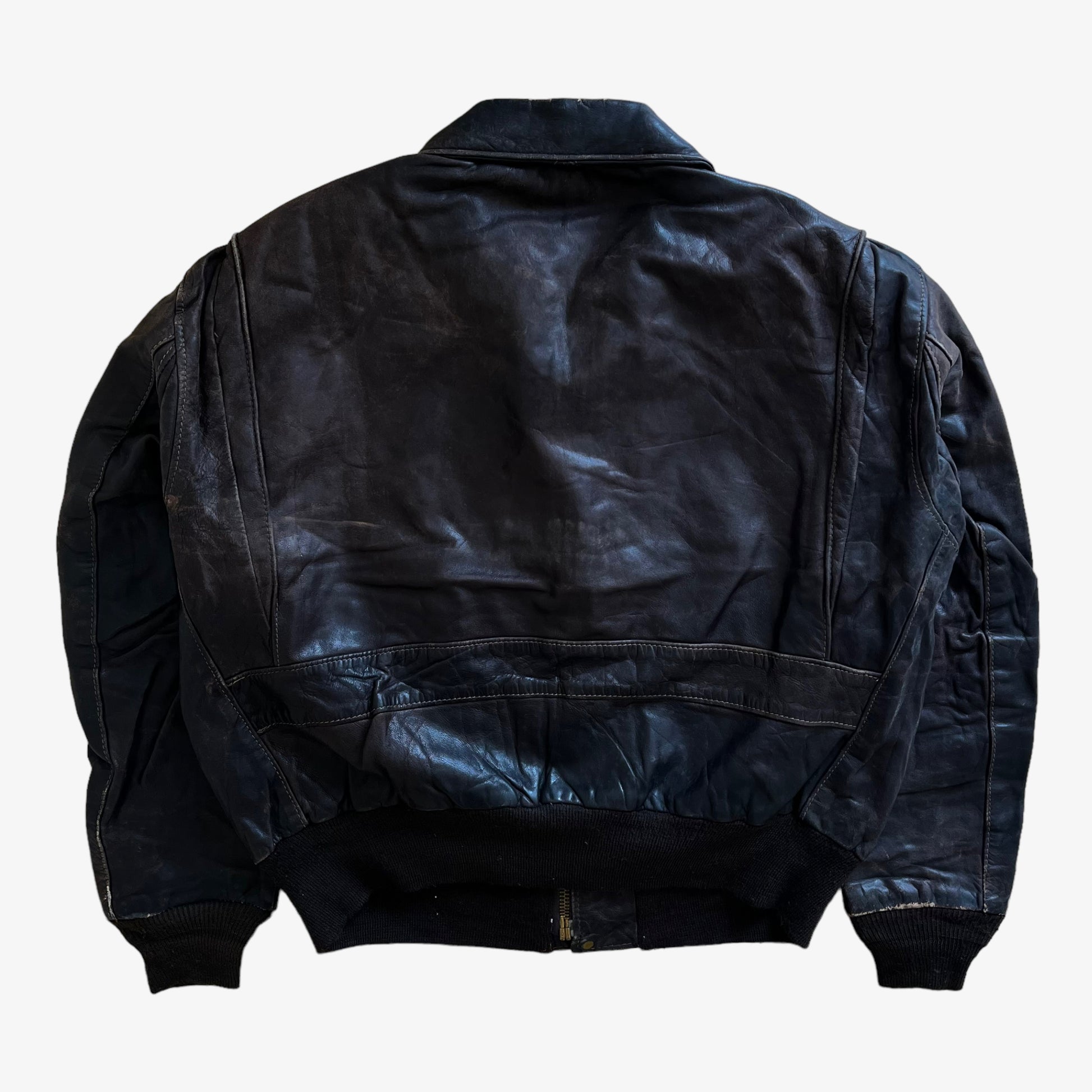 Vintage 80s Mens Schott Dark Brown Leather Pilot Jacket Back - Casspios Dream