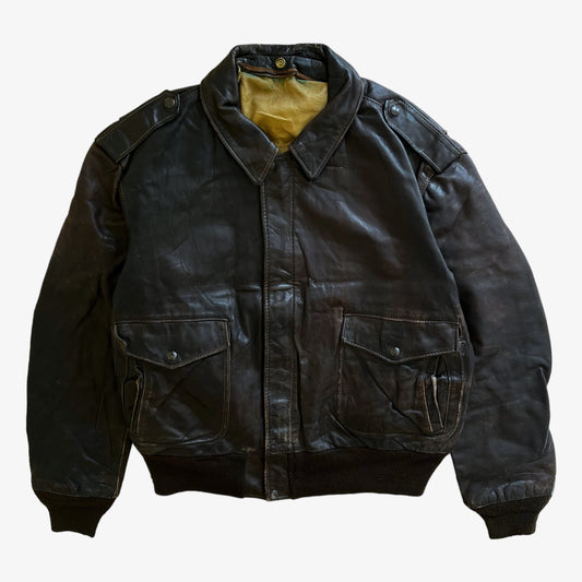 Vintage 80s Mens Schott Dark Brown Leather Pilot Jacket - Casspios Dream