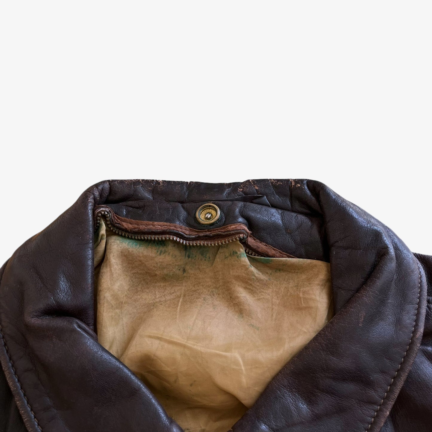 Vintage 80s Mens Schott Dark Brown Leather Pilot Jacket Collar - Casspios Dream