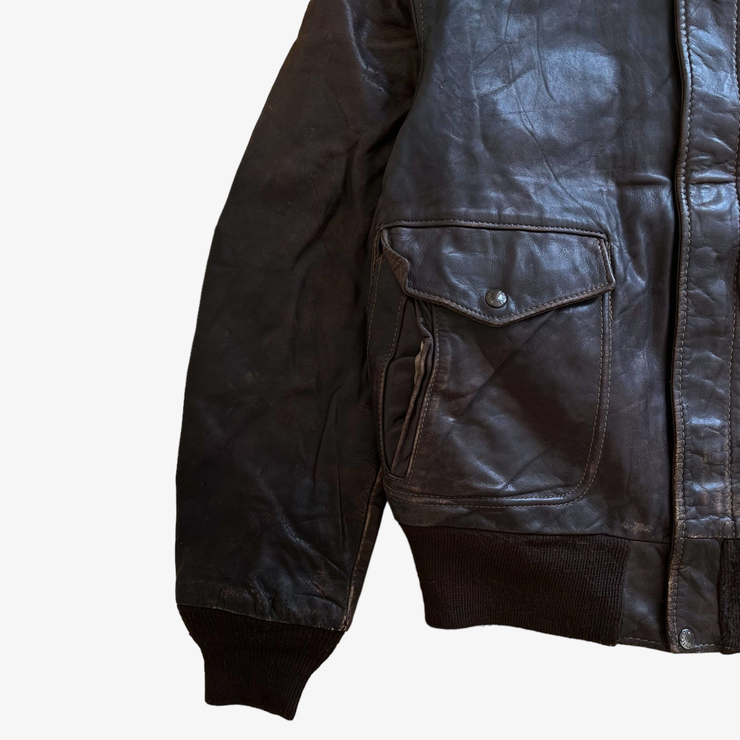 Vintage 80s Mens Schott Dark Brown Leather Pilot Jacket Pocket - Casspios Dream