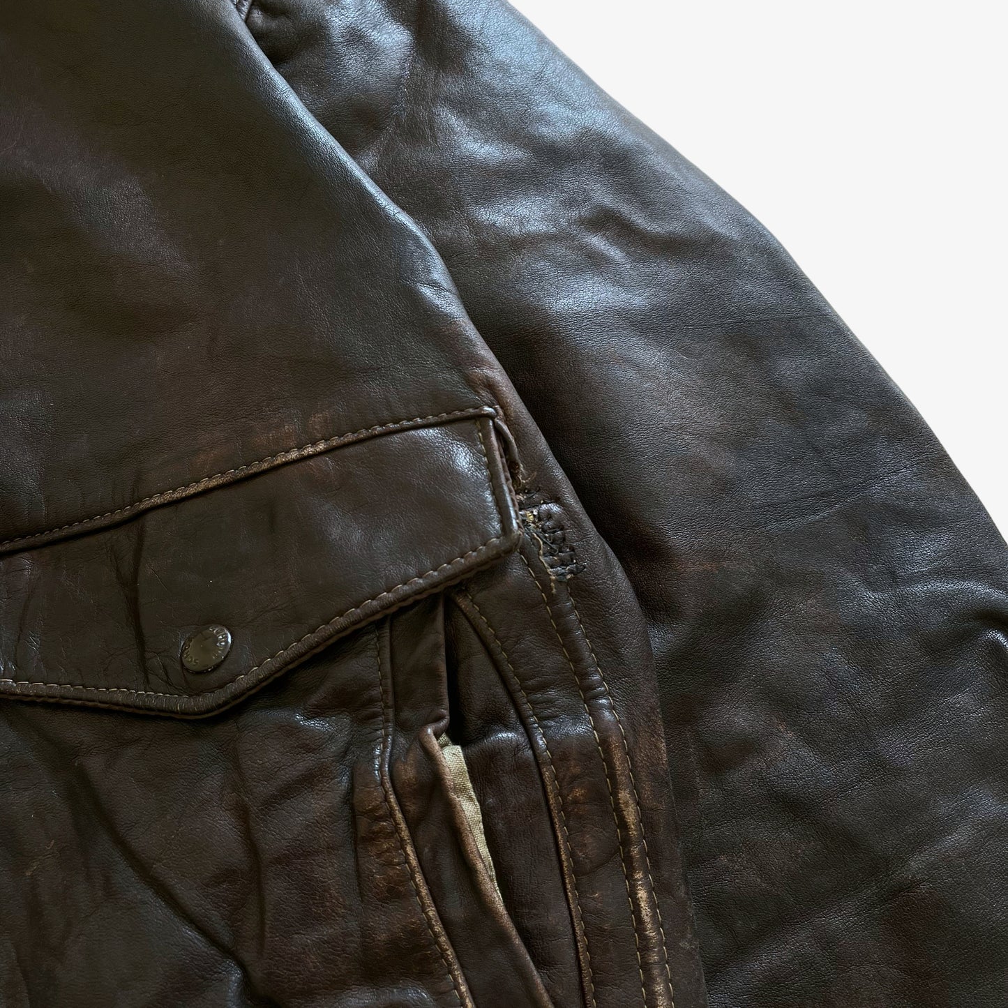 Vintage 80s Mens Schott Dark Brown Leather Pilot Jacket Repair - Casspios Dream