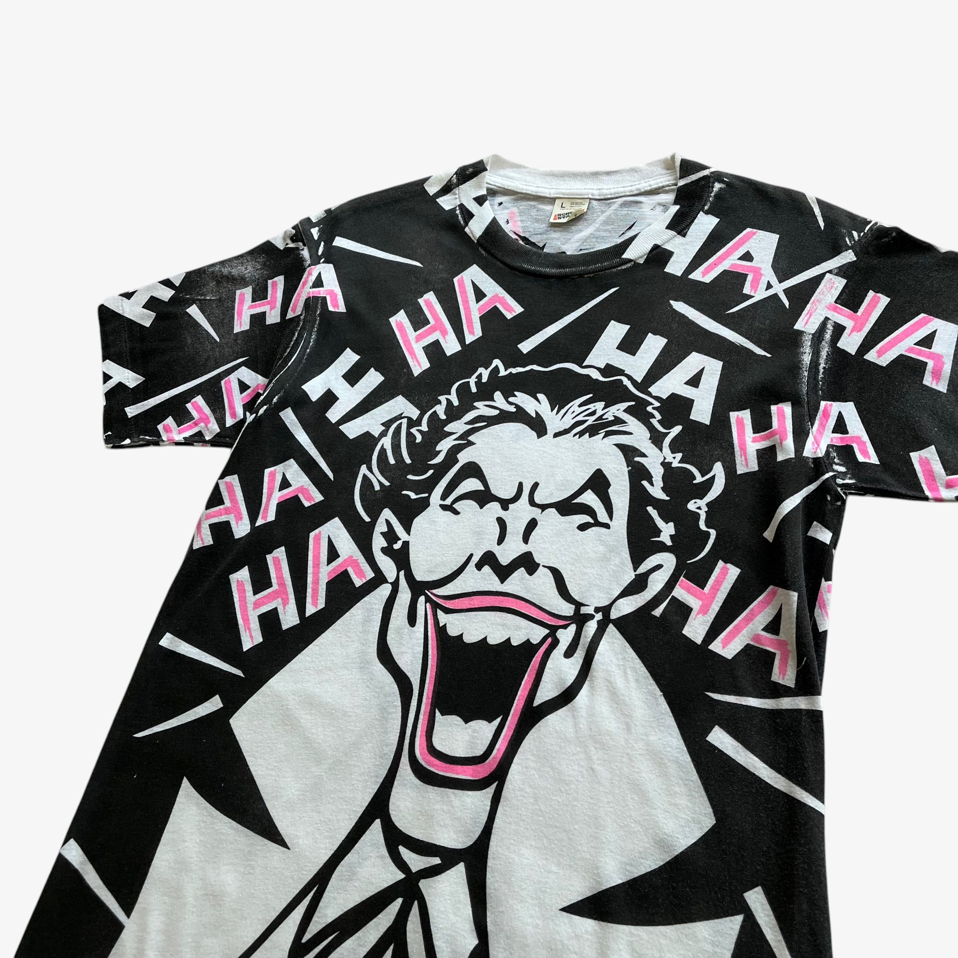Vintage 80s Mens Screen Stars DC Comics The Joker HA HA All Over Print Single Stitch Top AOP - Casspios Dream