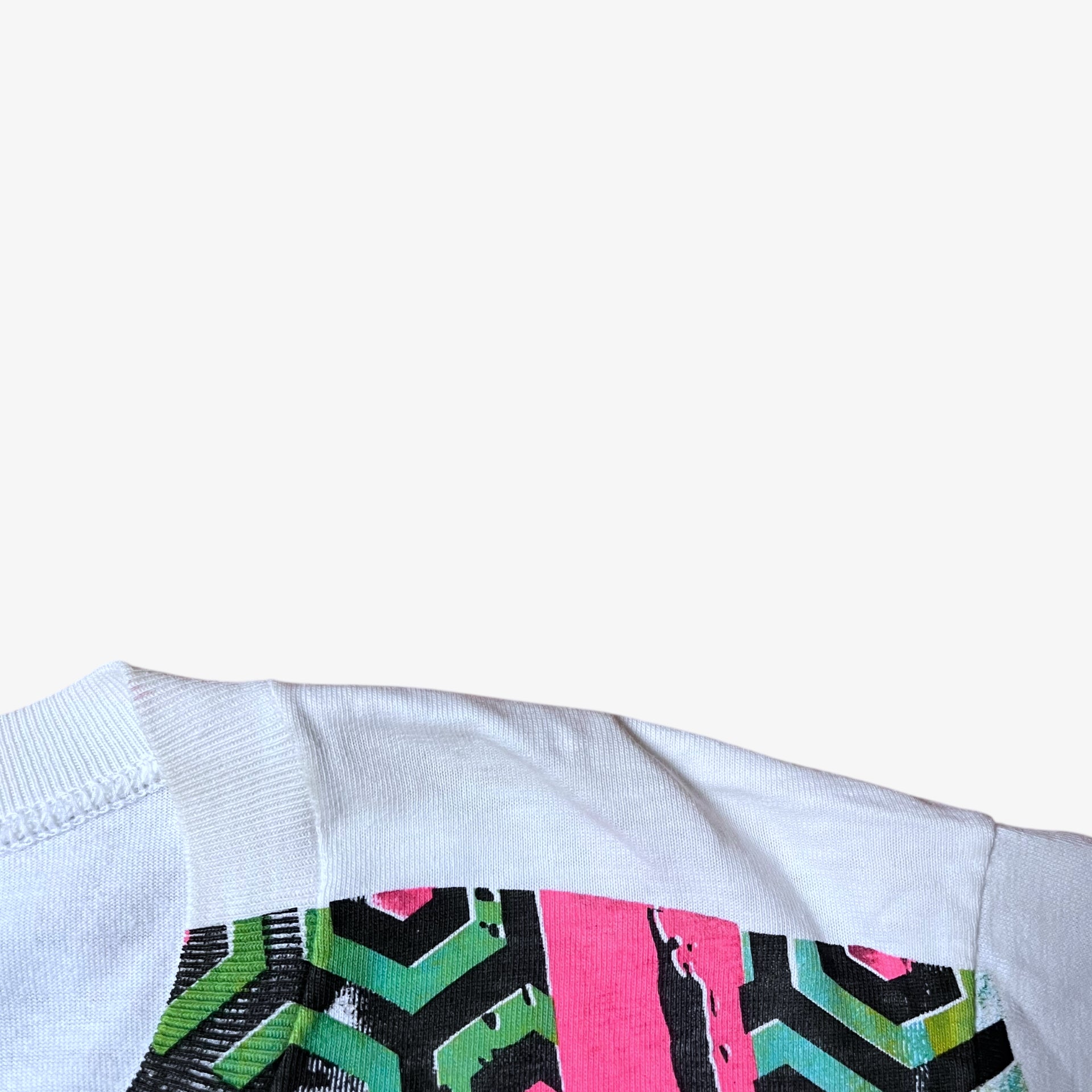 Patina of vintage 80s men's The Shining here's Johnny Jack Nicholson print single stitch white t-shirt.