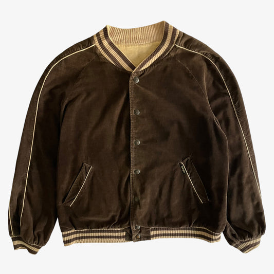 Vintage 80s Mens Wrangler Reversible Brown Corduroy Bomber Jacket - Casspios Dream