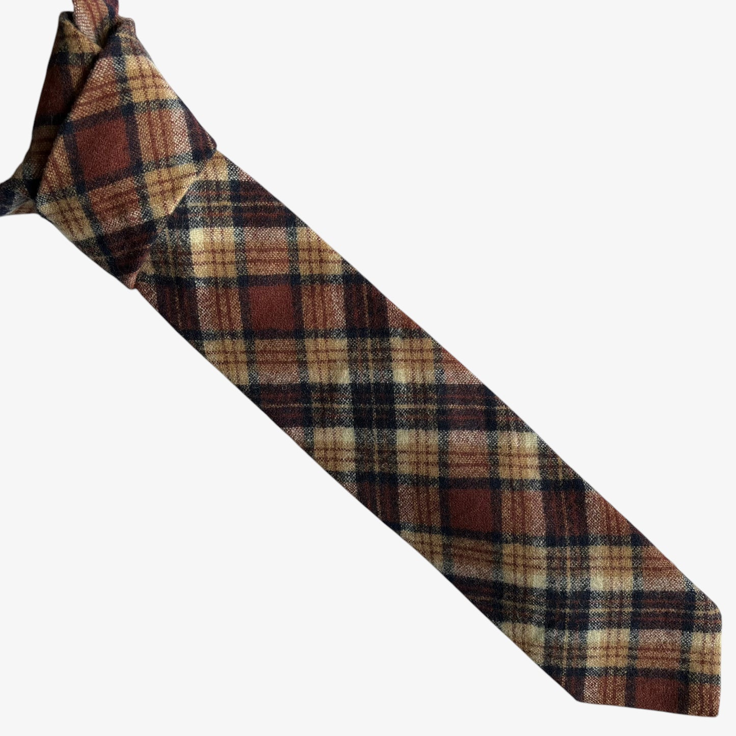Vintage 80s Pendleton Brown Tartan Print Virgin Wool Tie - Casspios Dream